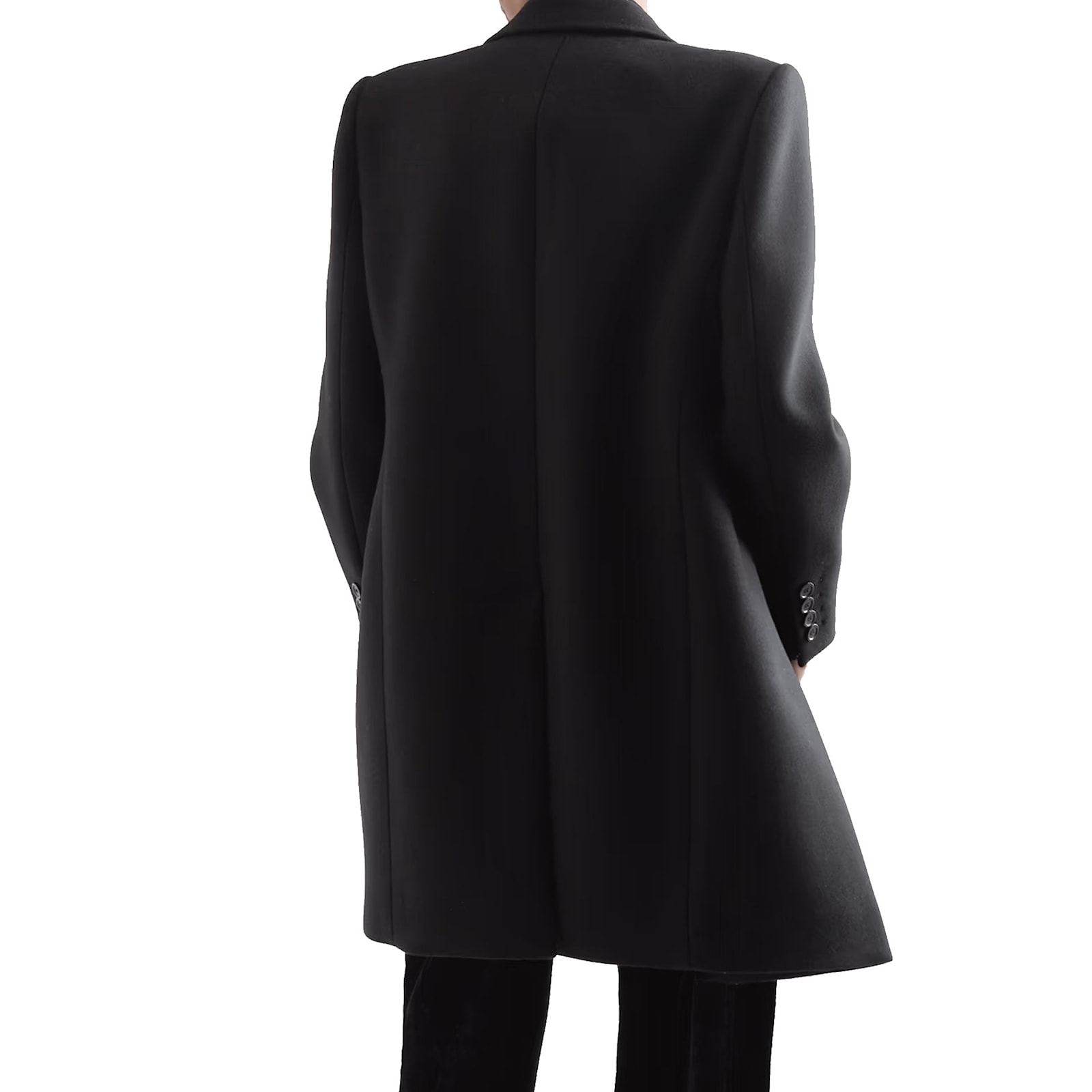 Saint Laurent Double-breasted Wool Coat With Peak Lapels And Padded Shoulders In Black