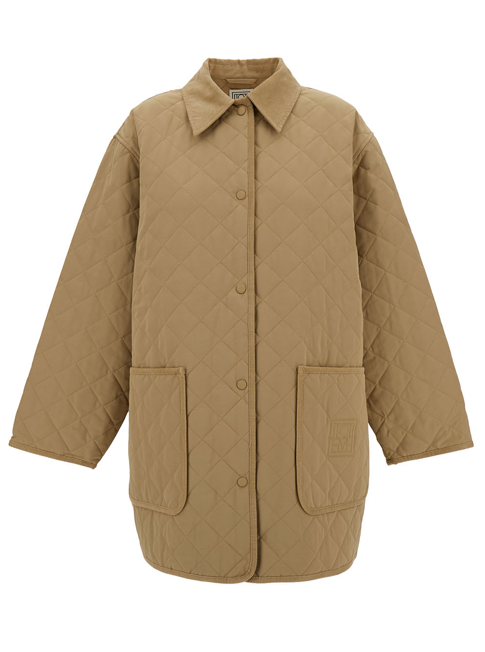 Shop Totême Beige Jacket With Collar And Oversized Pockets In Quilted Fabric Woman