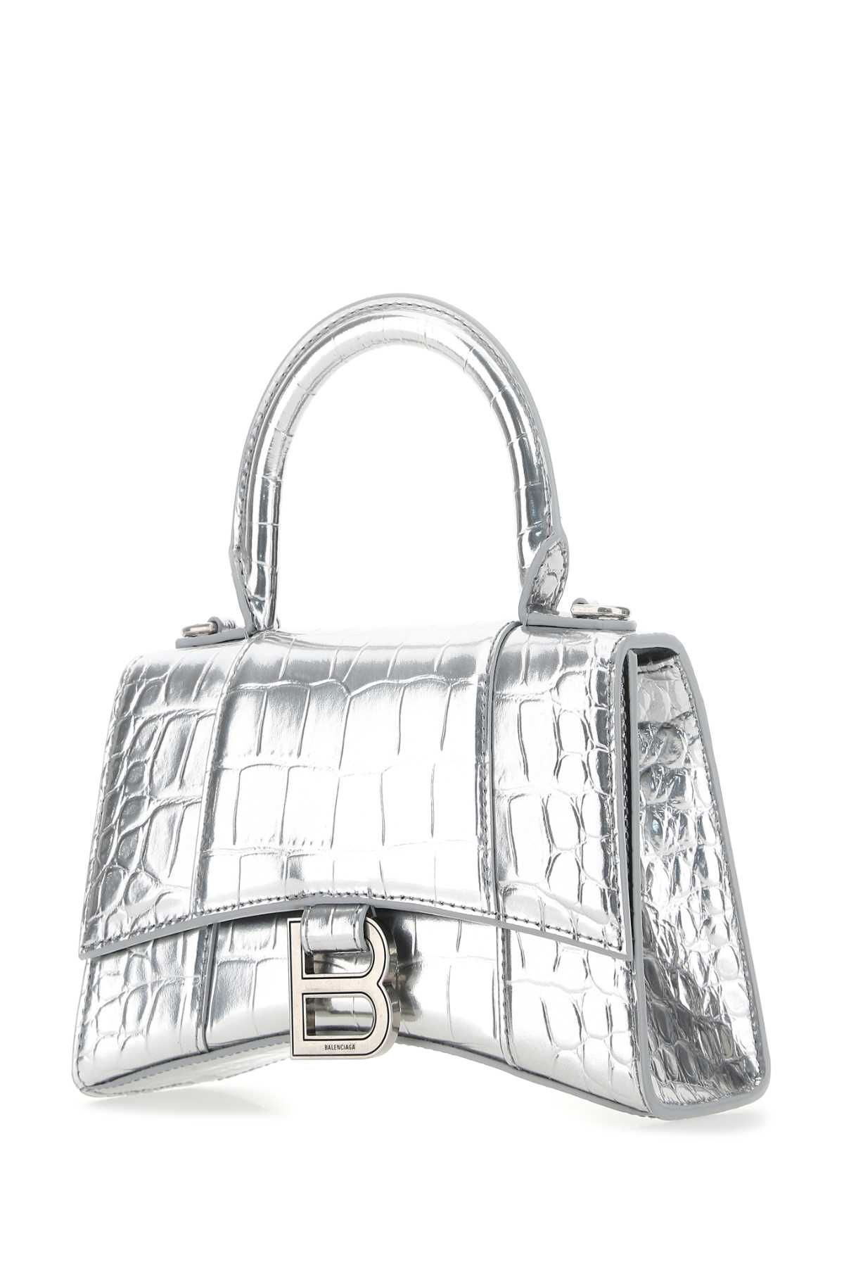 Balenciaga Silver Leather Xs Hourglass Handbag In 8110