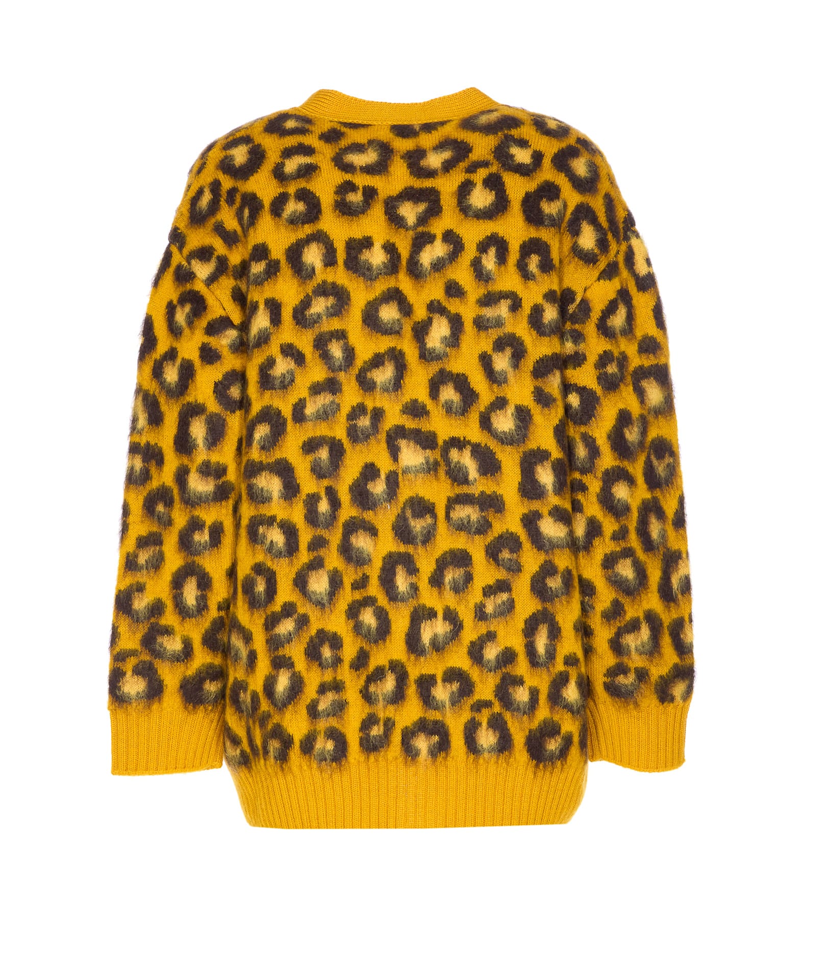 Bottega Veneta Womens V-neck Leopard Wool-blend Cardigan Egg Yolk Fondant In Orange