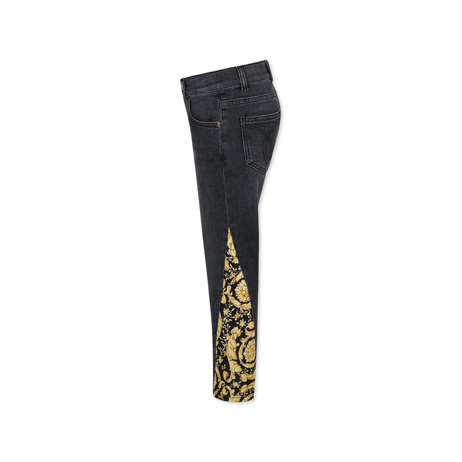 Versace Black Jeans For Kids With Baroque Print In Black