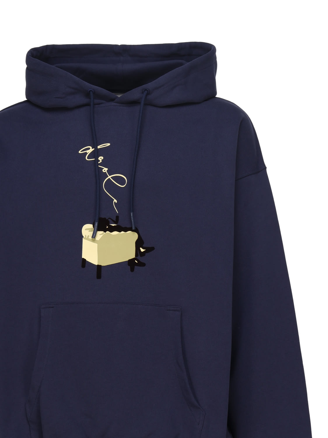 Shop Drôle De Monsieur Hoodie In Cotton With Drawstring Hood In Blue