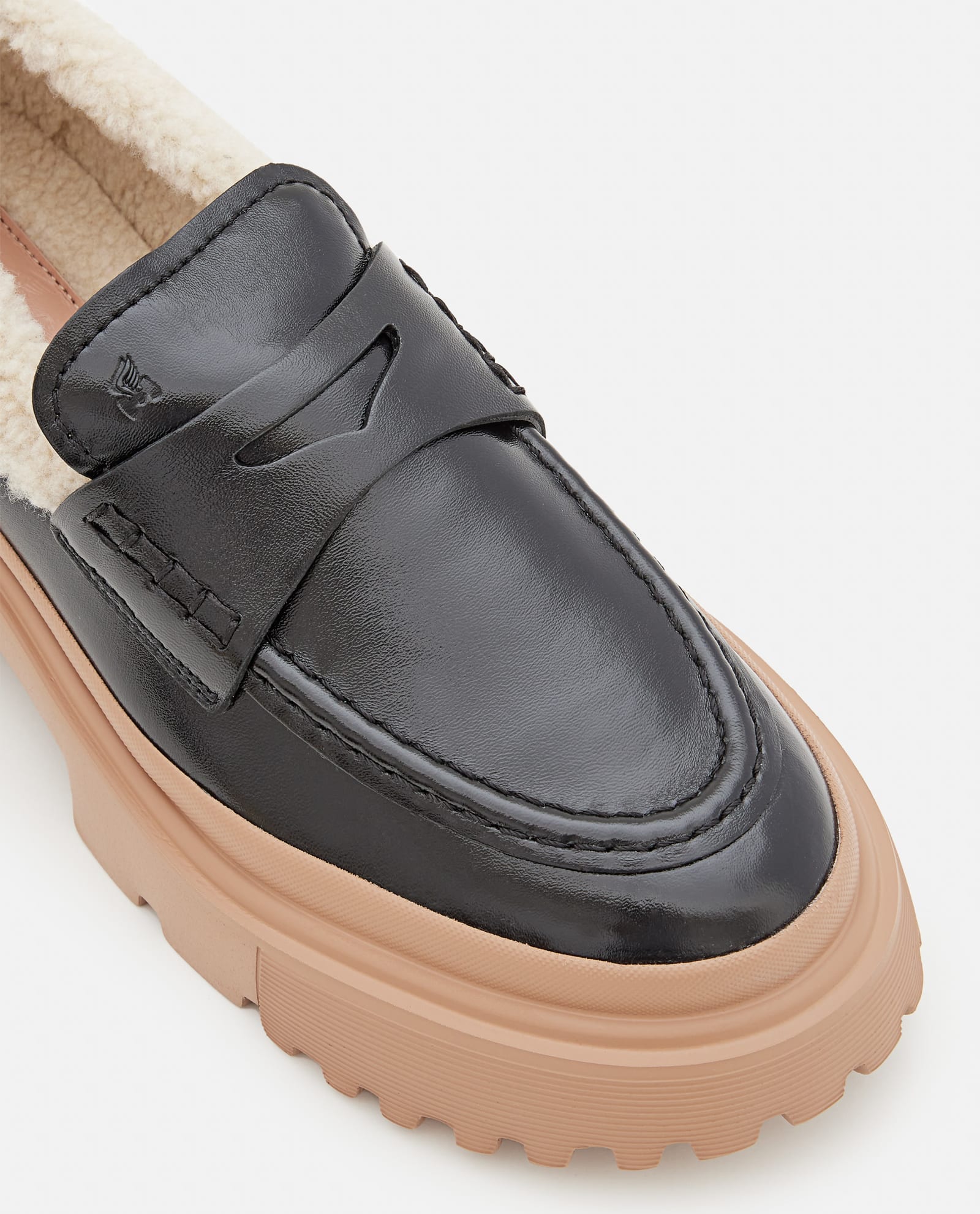 Shop Hogan Fur Leather Loafers In Black