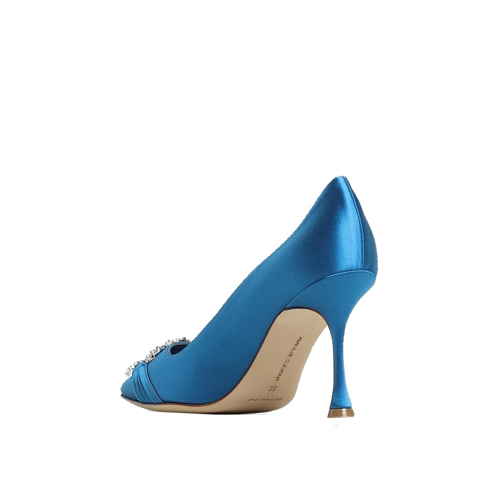 Manolo Blahnik Hangisi 90 Satin Pumps With Fmc Crystal Buckle In Blue