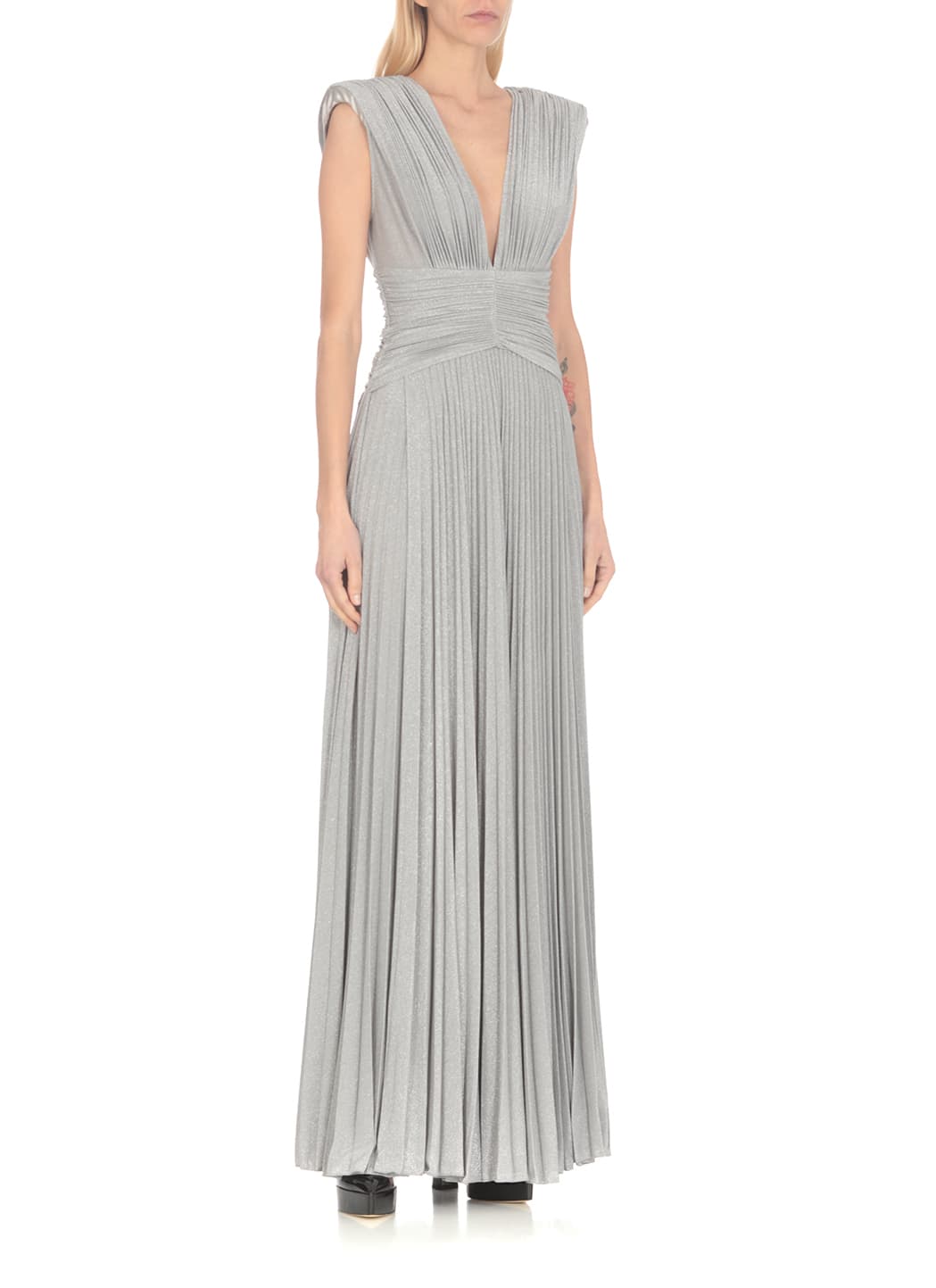 Shop Elisabetta Franchi Red Carpet Lurex Dress In Silver