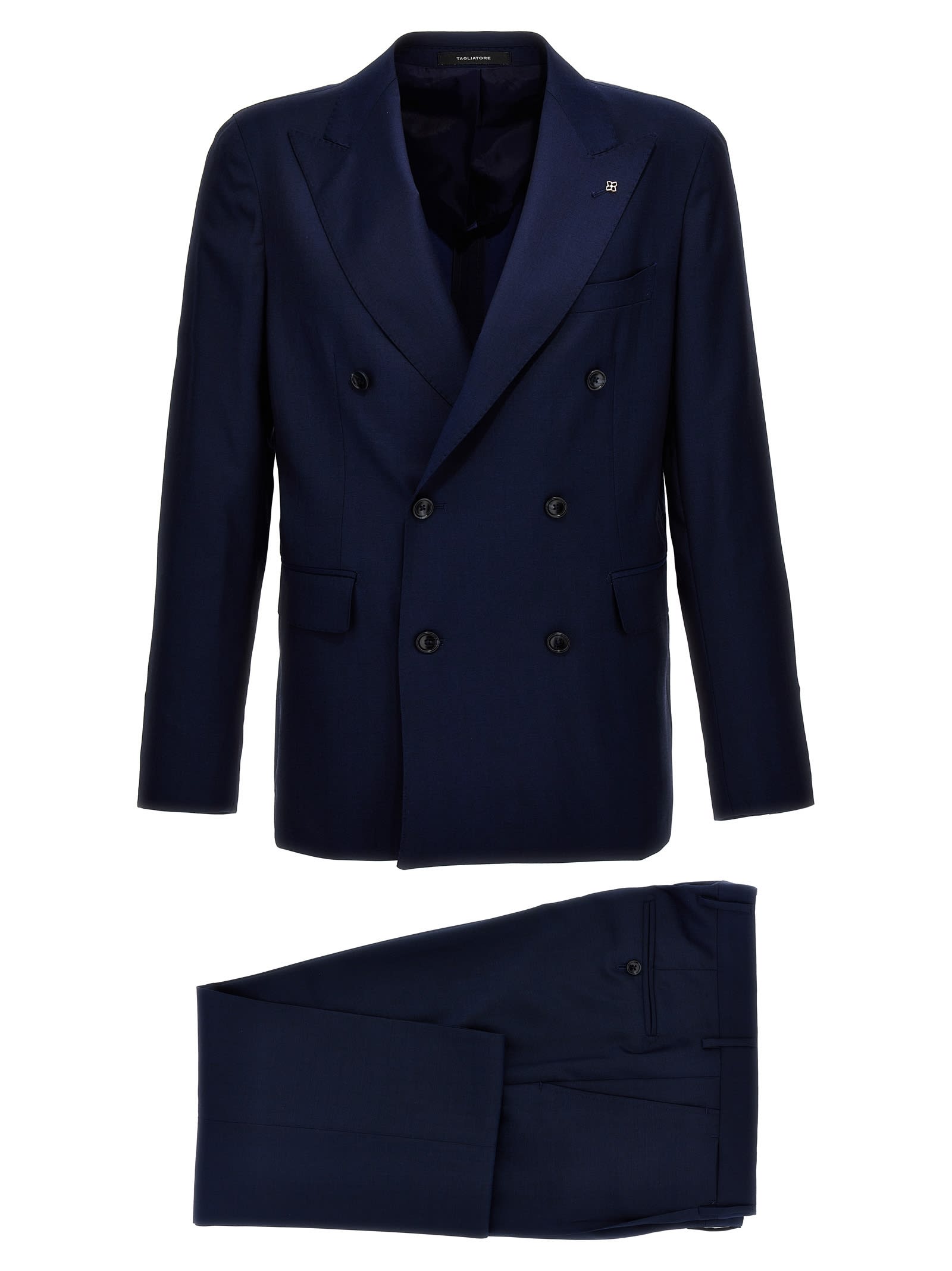 Tagliatore 'vesuvio' Double-breasted Suit With Slim Trousers And Back Vent In Blue