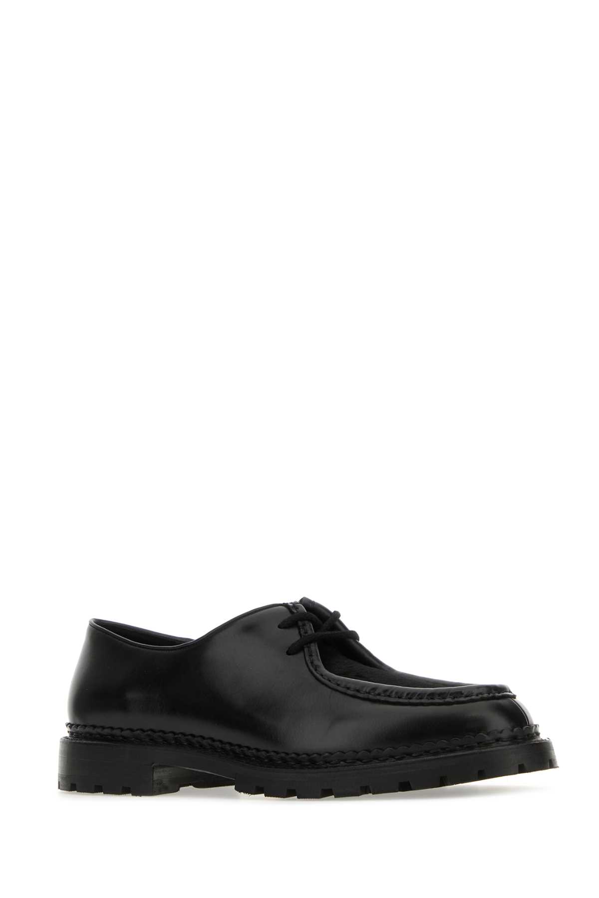 Saint Laurent Black Leather And Calf Hair Lace-up Shoes In Neroneronero