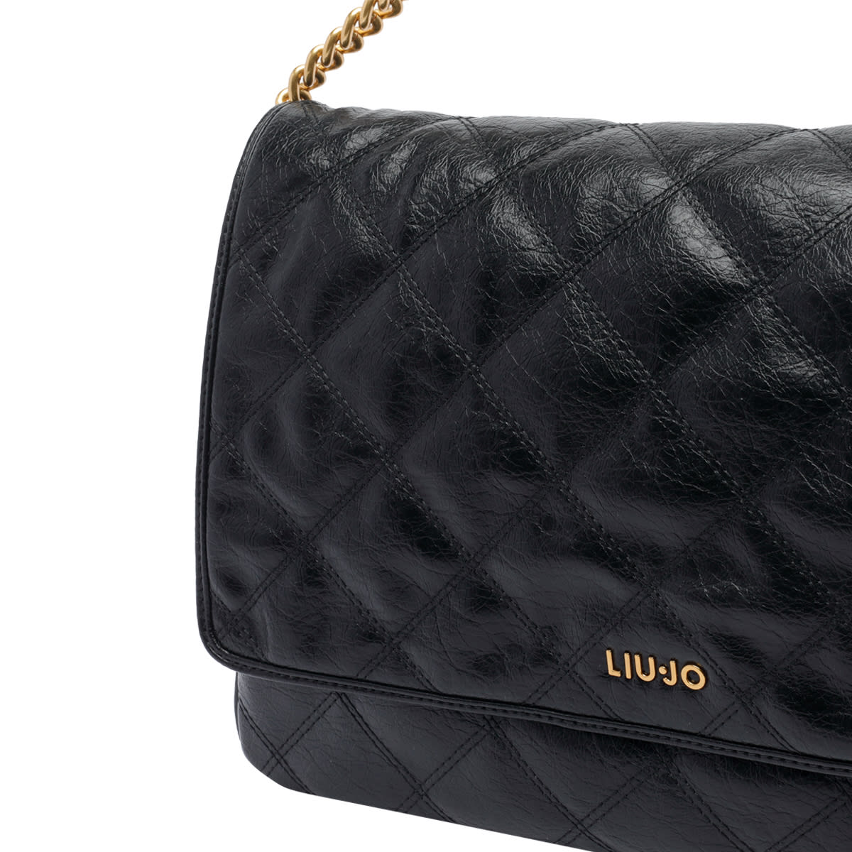 Liu •jo Liu Jo Black Quilted Messenger Bag With Logo In Black