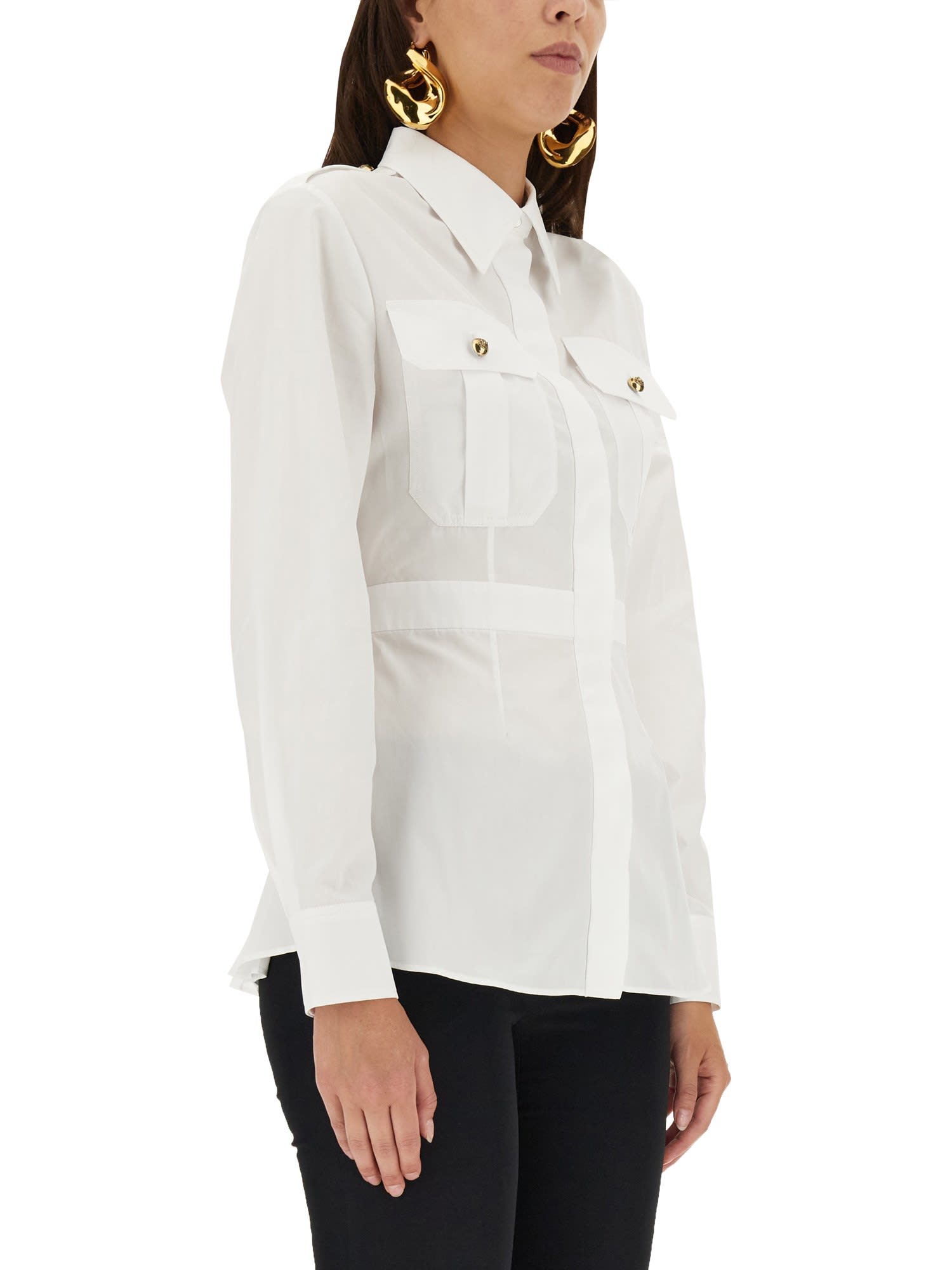 Alexander Mcqueen Sleeved Military Cotton Shirt In Opticalwhite