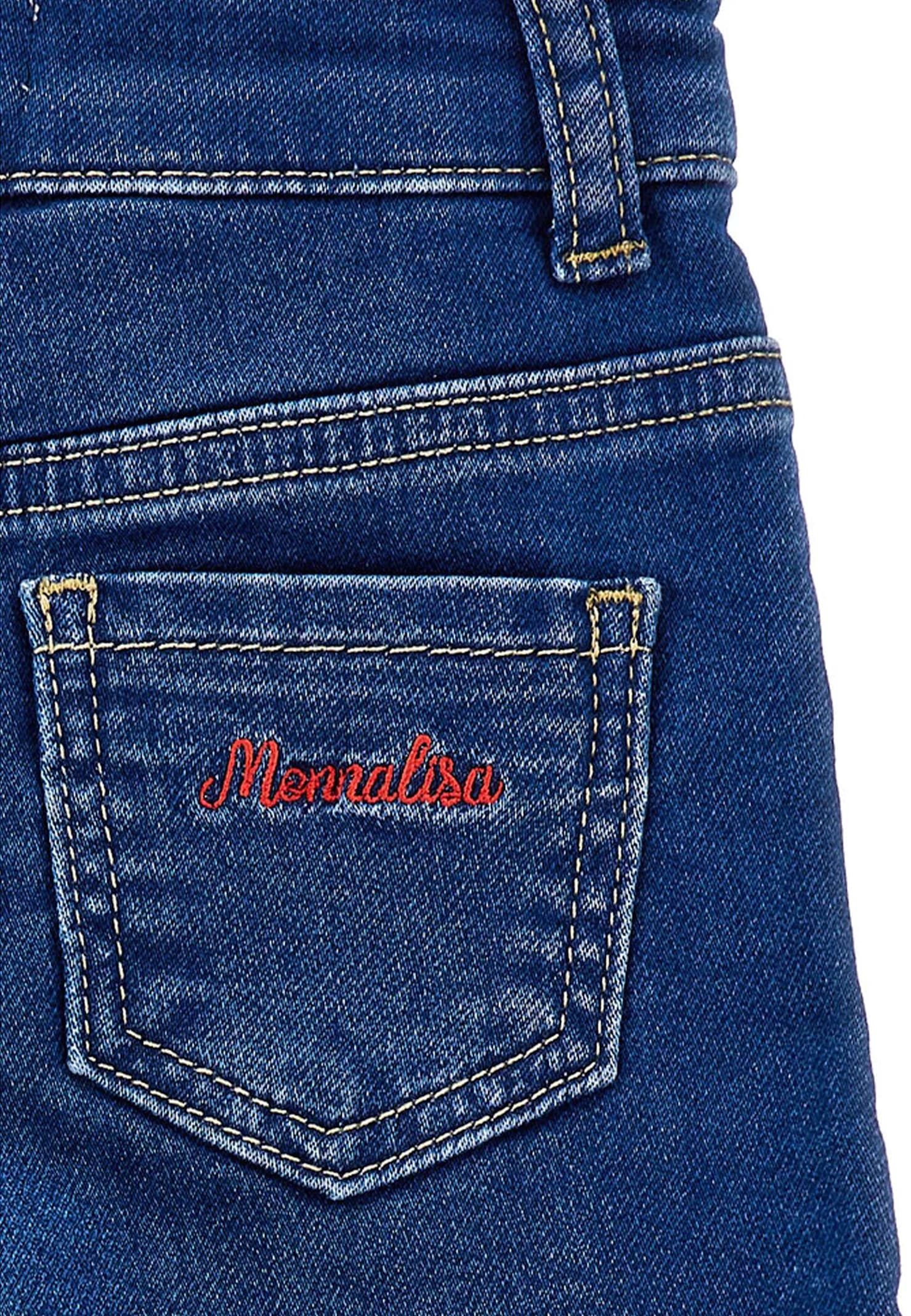 Monnalisa Denim Jeans For Baby Girl With Minnie In Blue