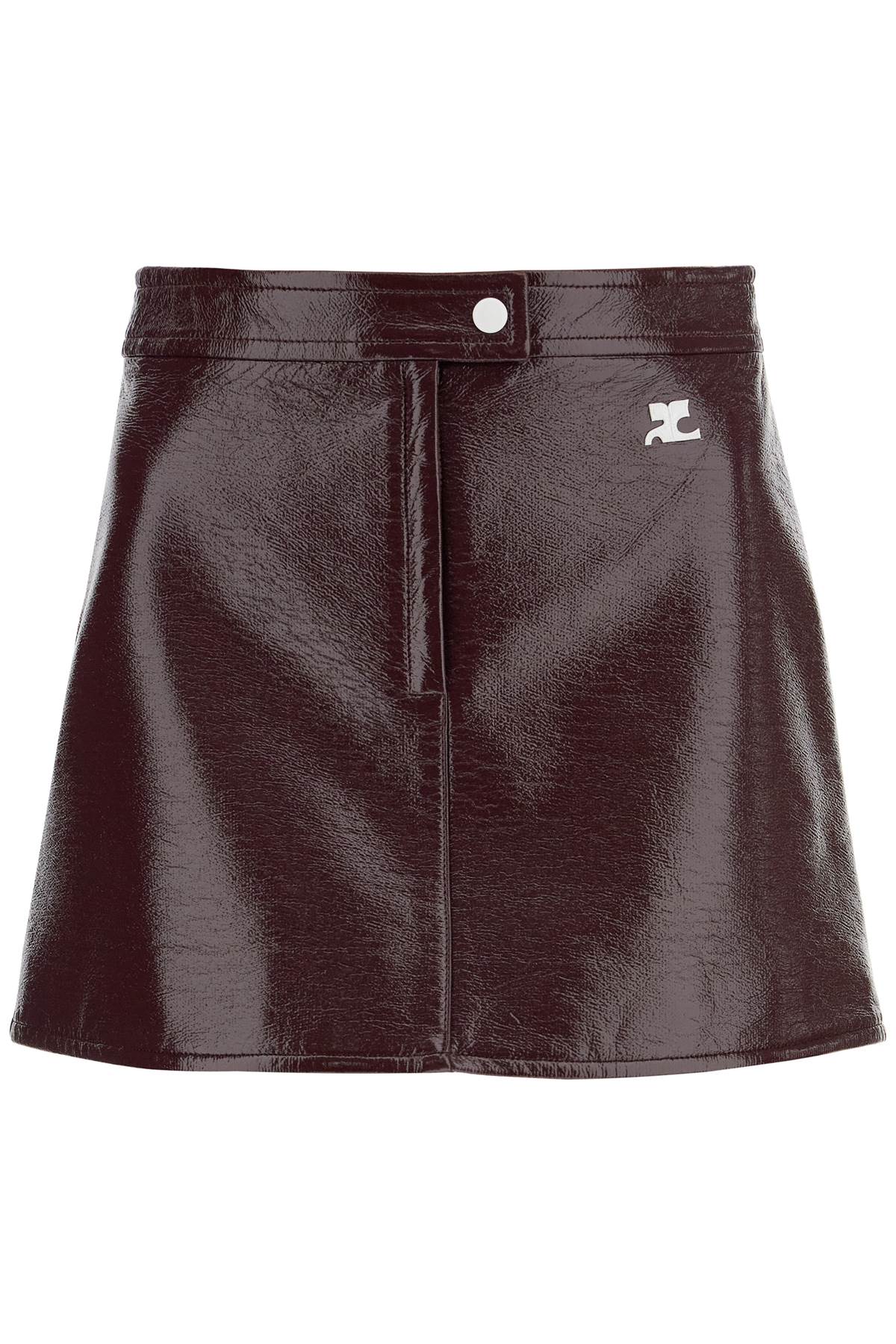 Shop Courrèges Vinyl Effect Mini Skirt In Burgundy (red)