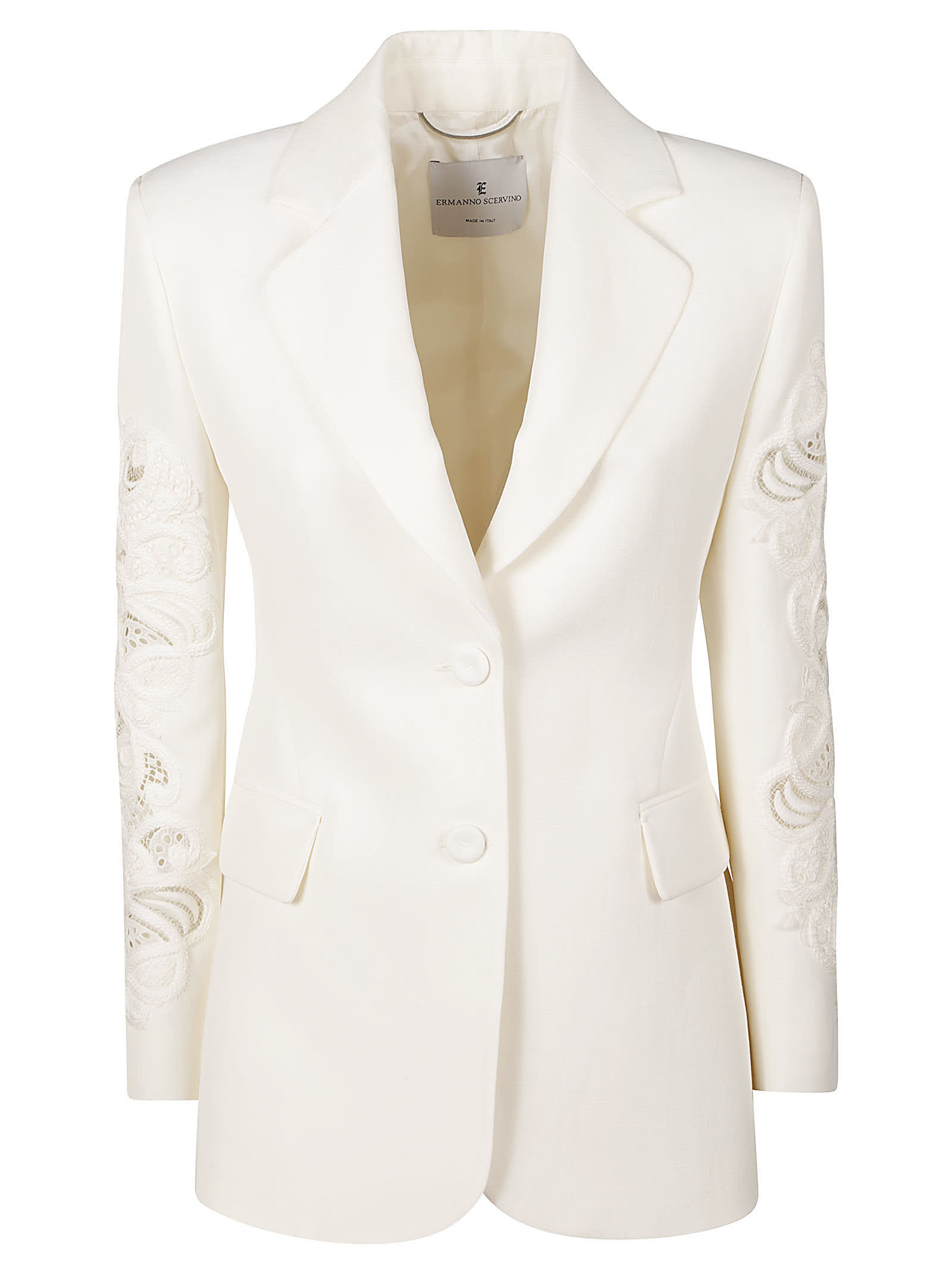 Shop Ermanno Scervino Floral Perforated Sleeve Blazer In White