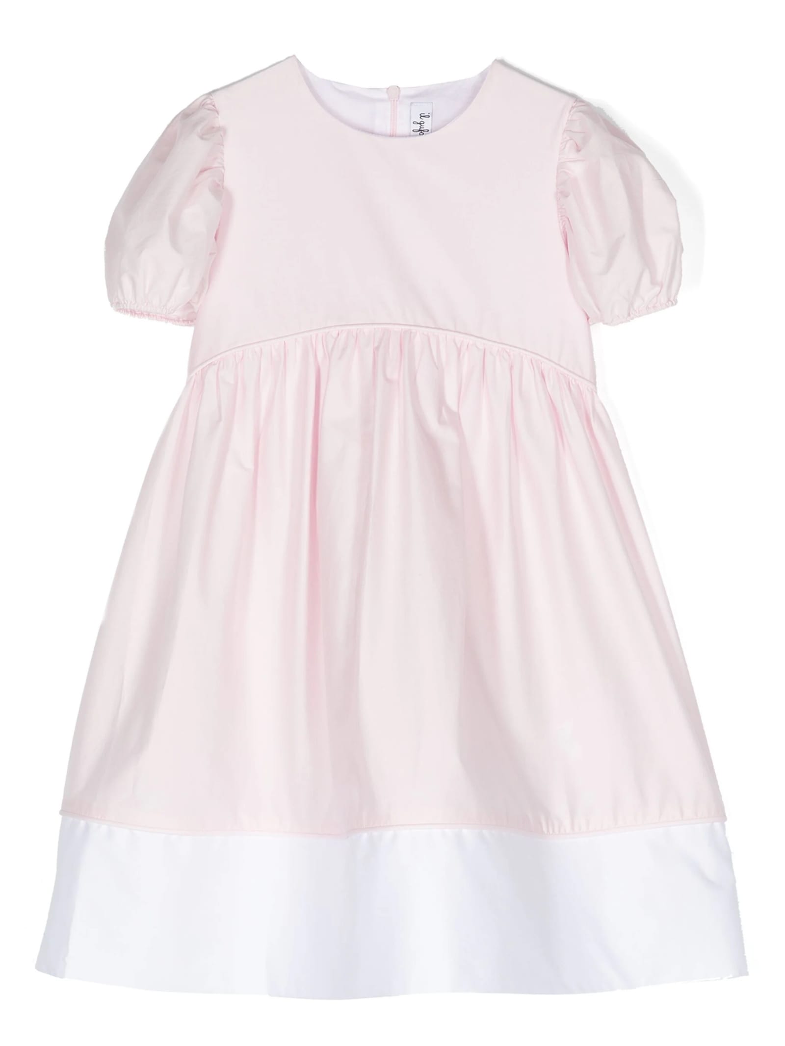 Shop Il Gufo Short-sleeved Dress In Pink And White Stretch Poplin