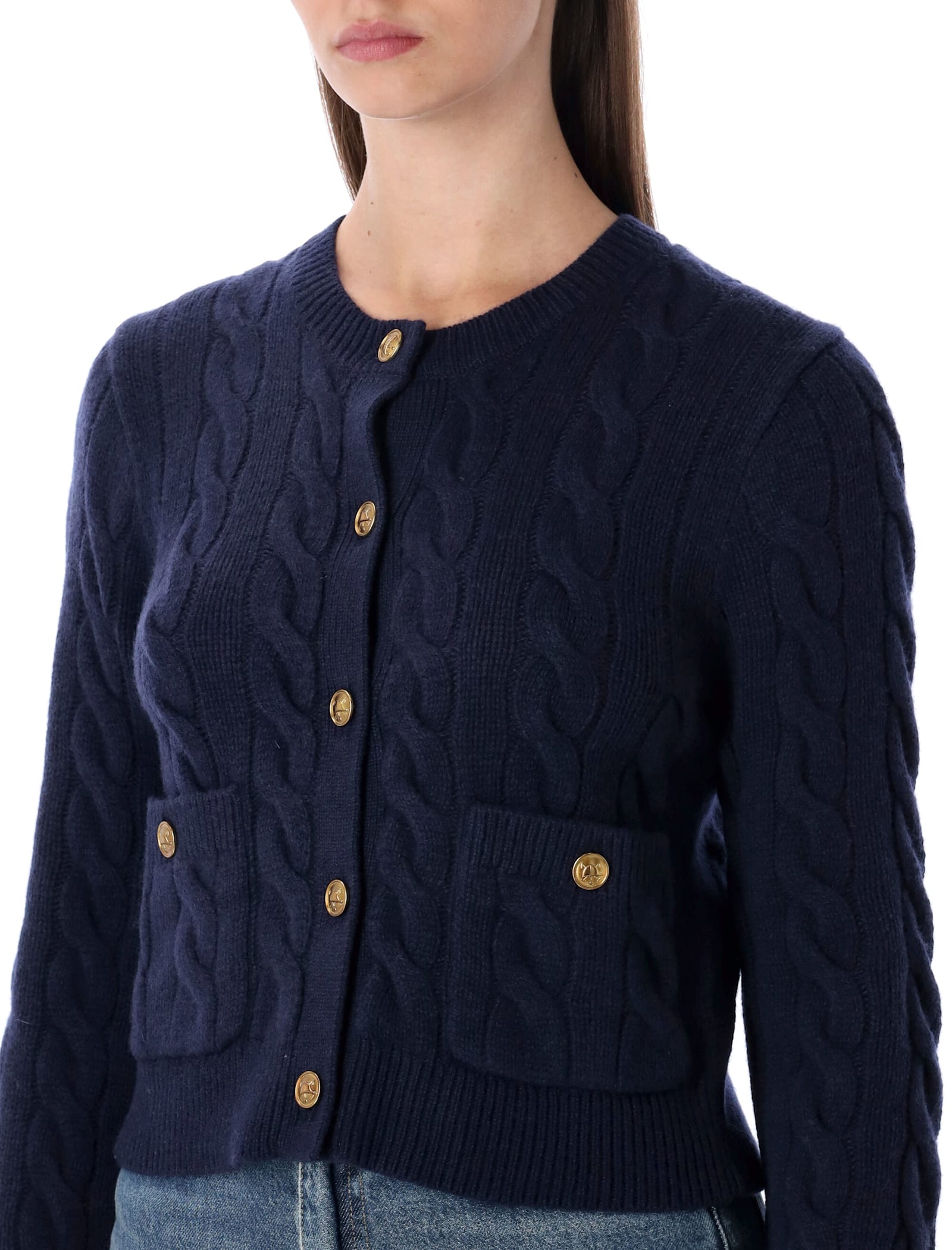 Polo Ralph Lauren Cable-knit Wool And Cashmere-blend Cardigan In Blue