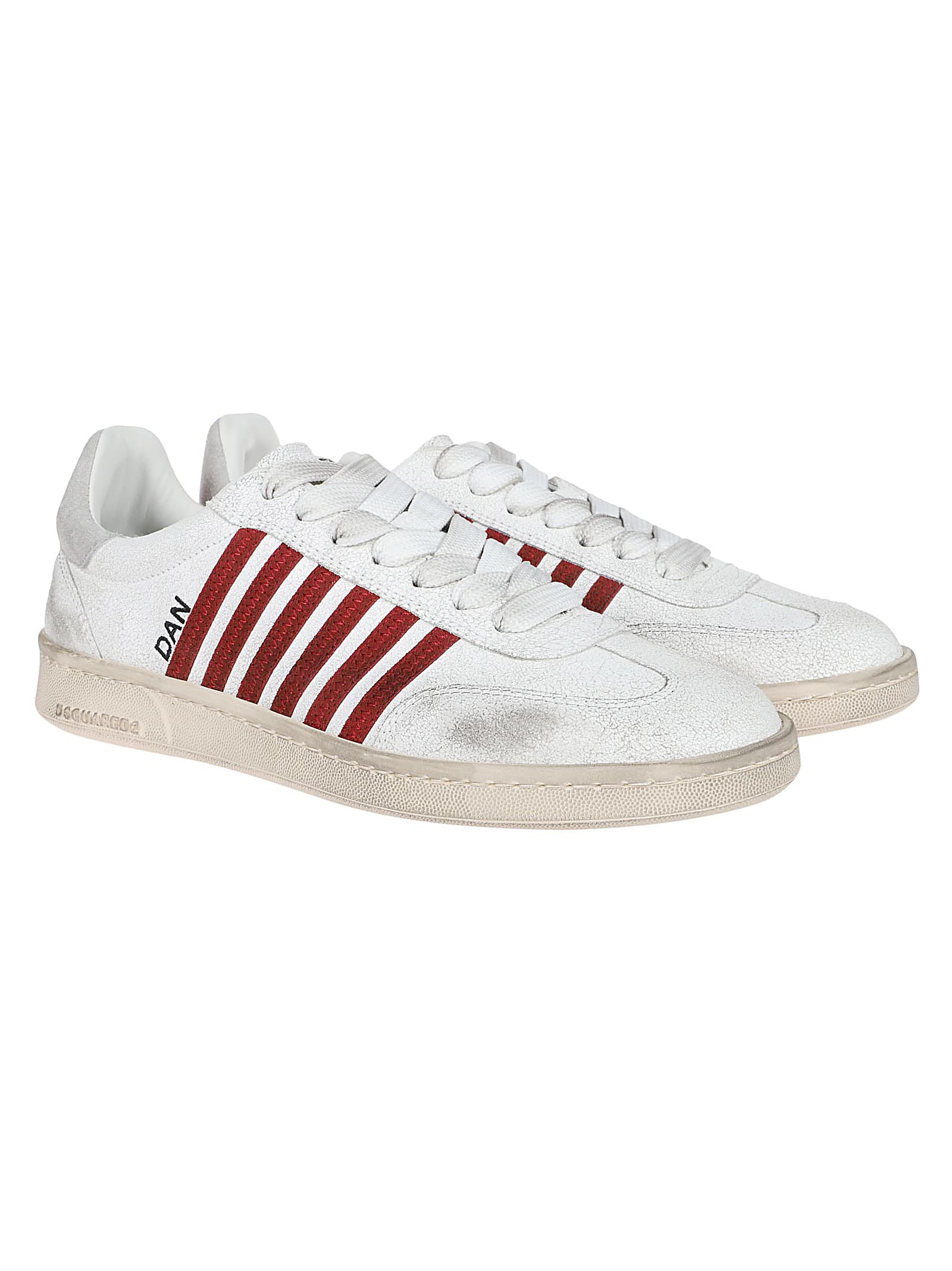 Shop Dsquared2 Boxer Lace-up Low Top Sneakers In Bianco/bordeaux/grigio