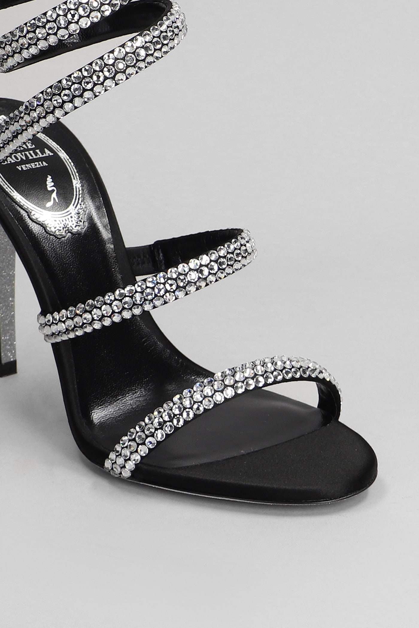Shop René Caovilla Cleo Sandals In Black Satin