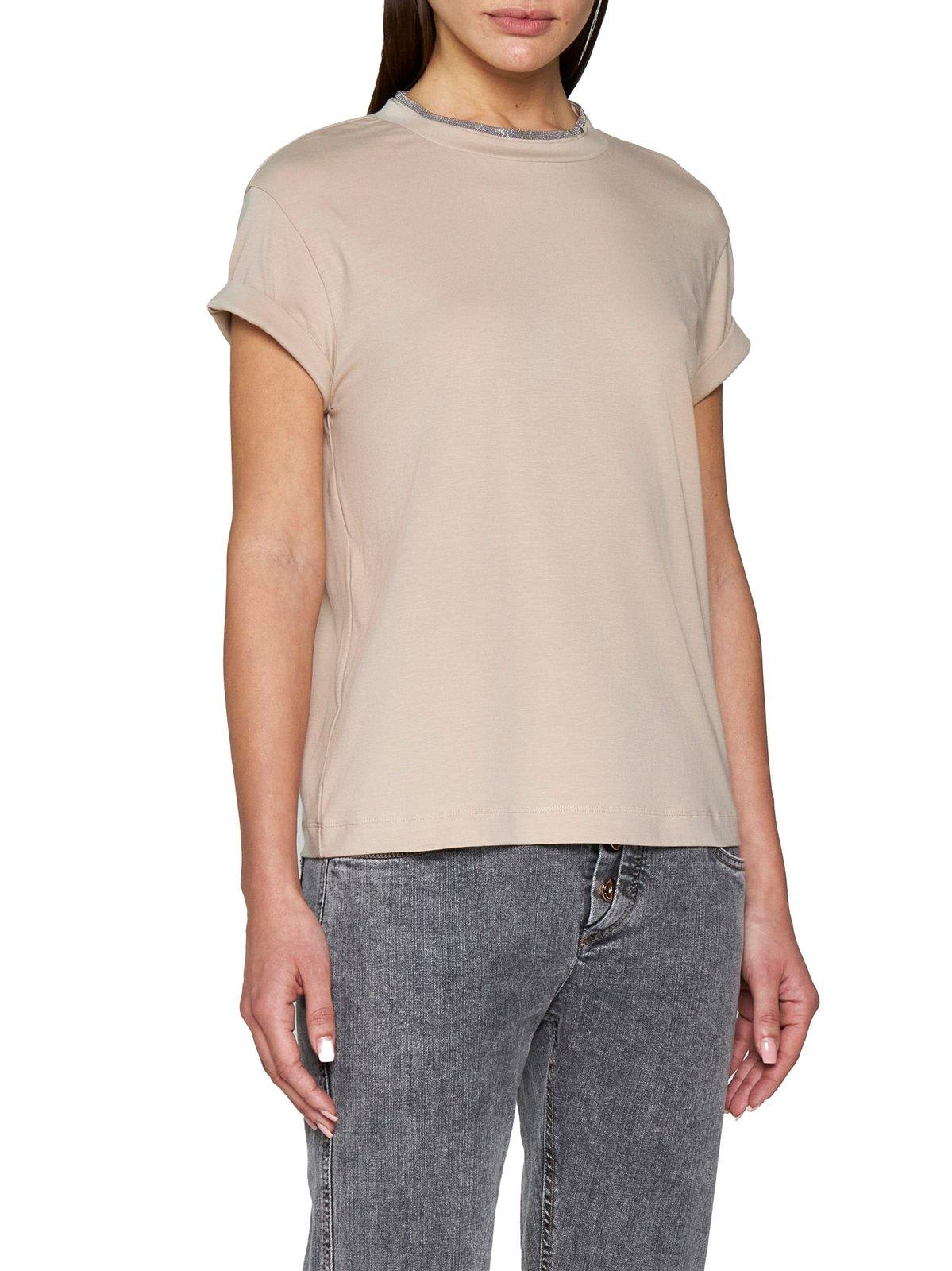 Brunello Cucinelli Embellished Crewneck T-shirt In Beige