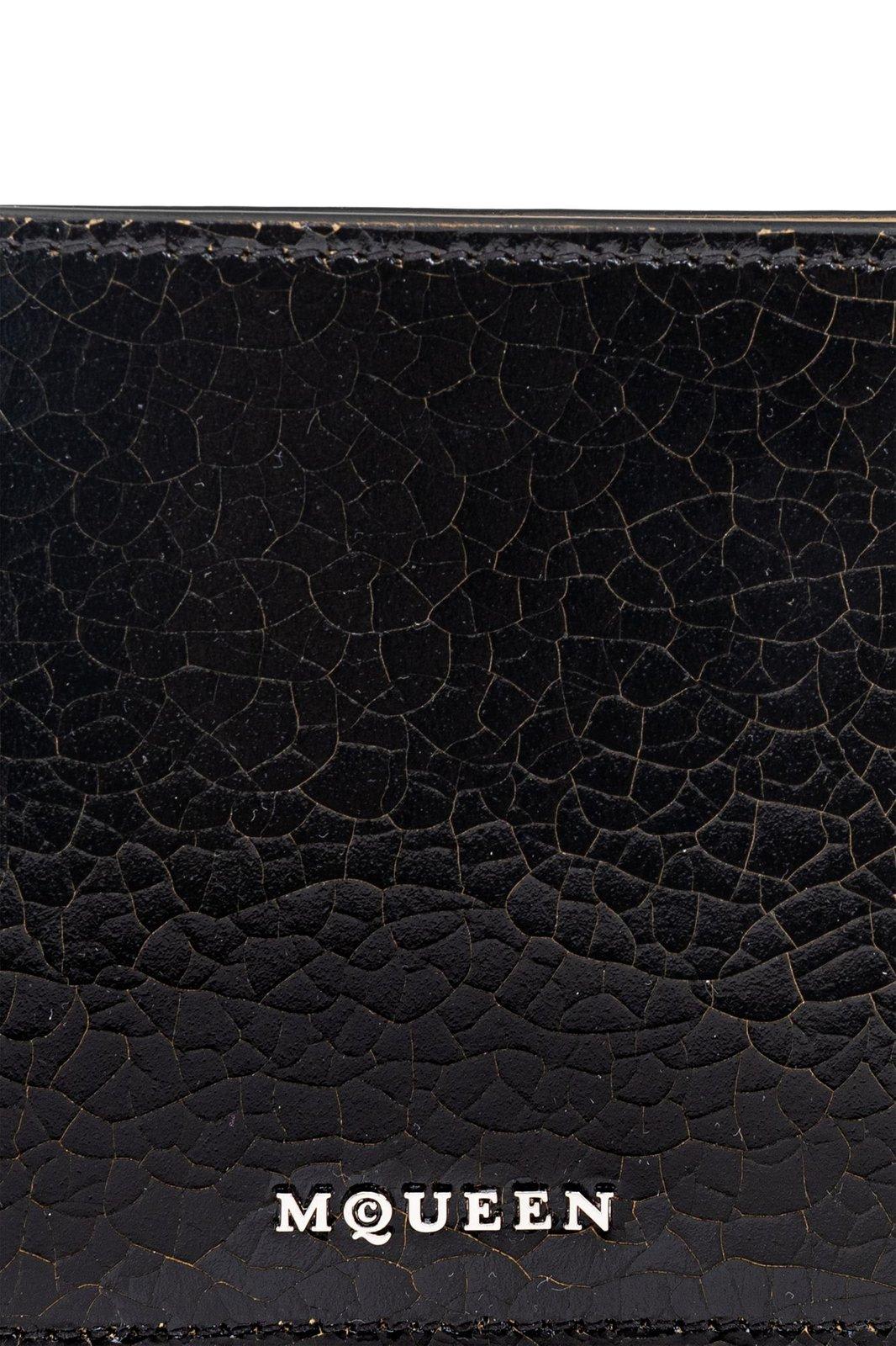 Alexander Mcqueen Crackled Logo Lettering Bi-fold Wallet In Nero E Beige