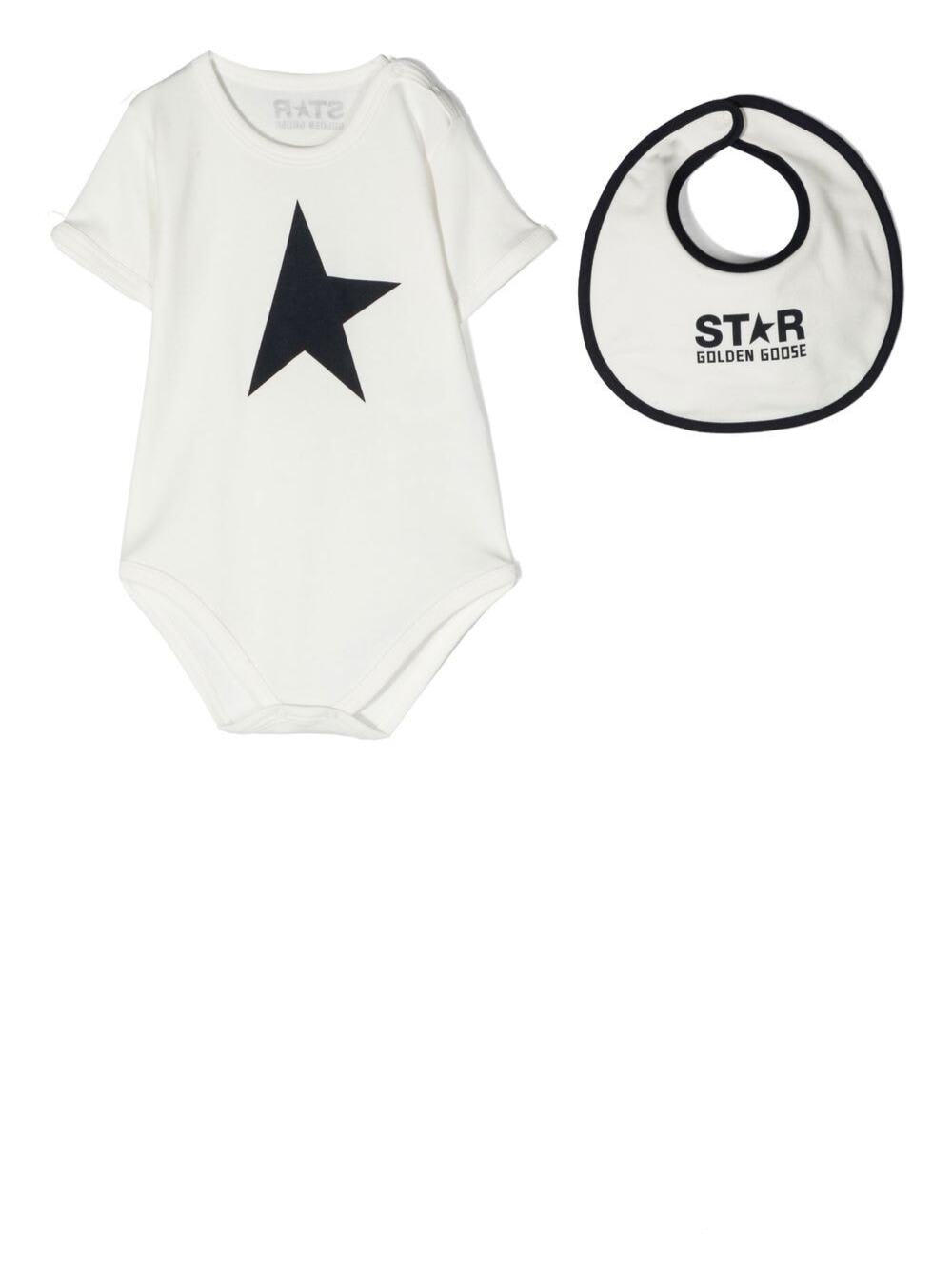 Shop Golden Goose Body And Bib Cotton With Logo Set Kids In White Navy Blue