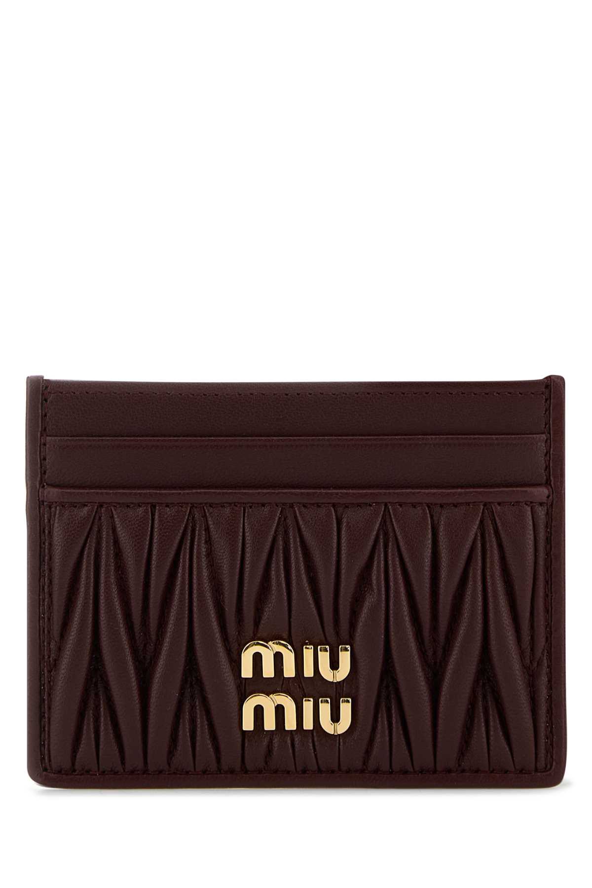 Miu Miu Bordeaux Lamb Leather Cardholder In Brown