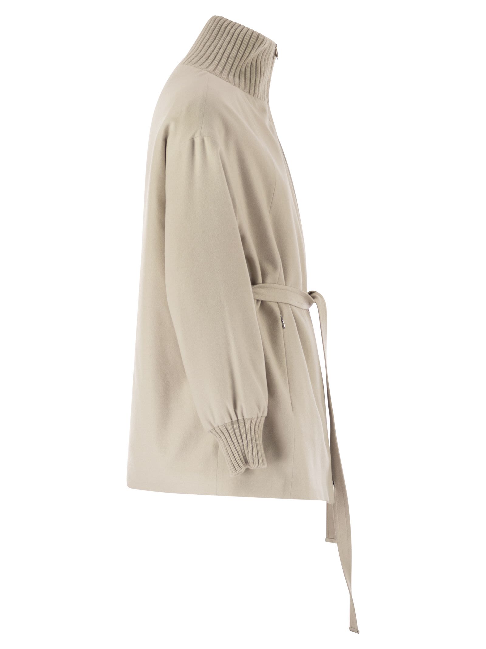 Herno Silk And Cashmere Jacket With Belt In White