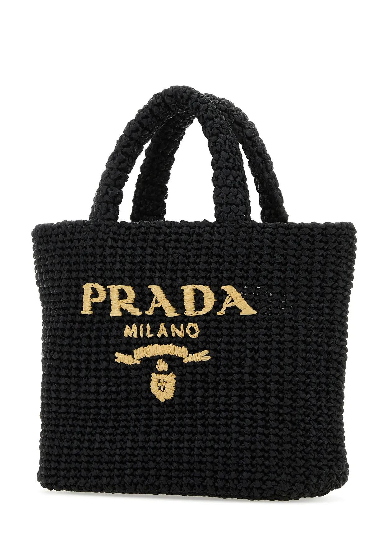 Shop Prada Black Straw Handbag