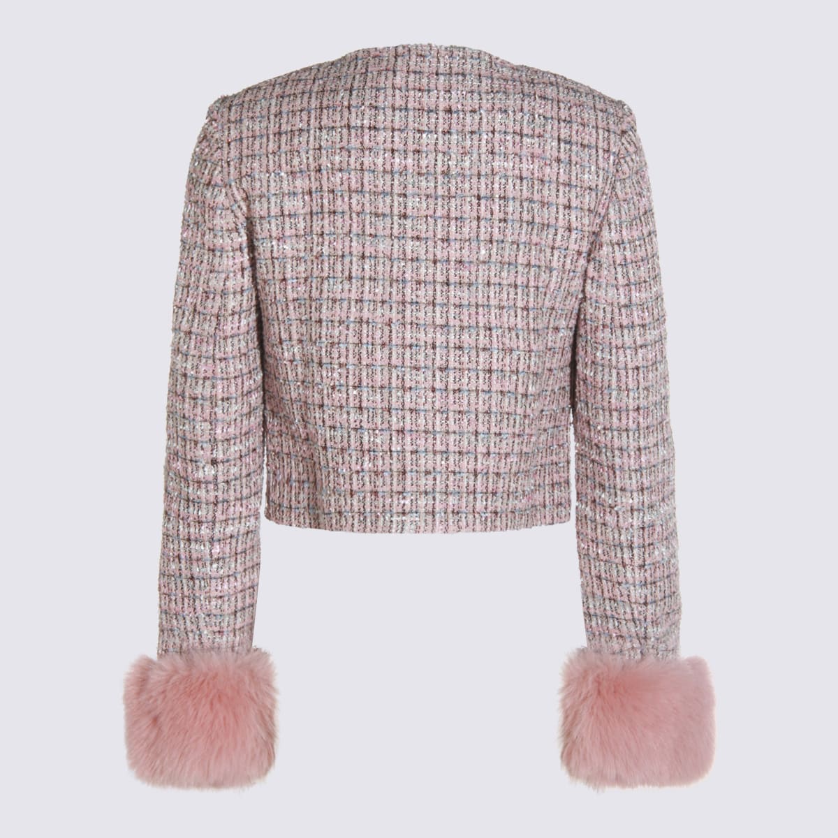 Self-portrait Crystal-embellished Tweed Jacket In Gray