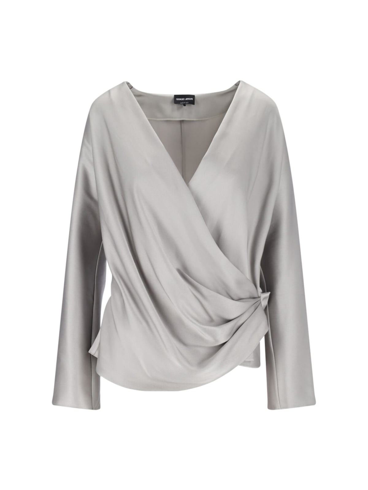 Giorgio Armani Wrap Design Shirt With Draped Detailing In Gray