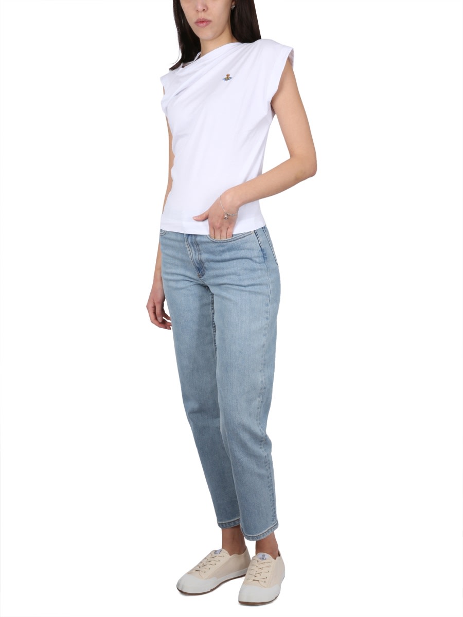 Vivienne Westwood Draped Design T-shirt With Cap Sleeves In White