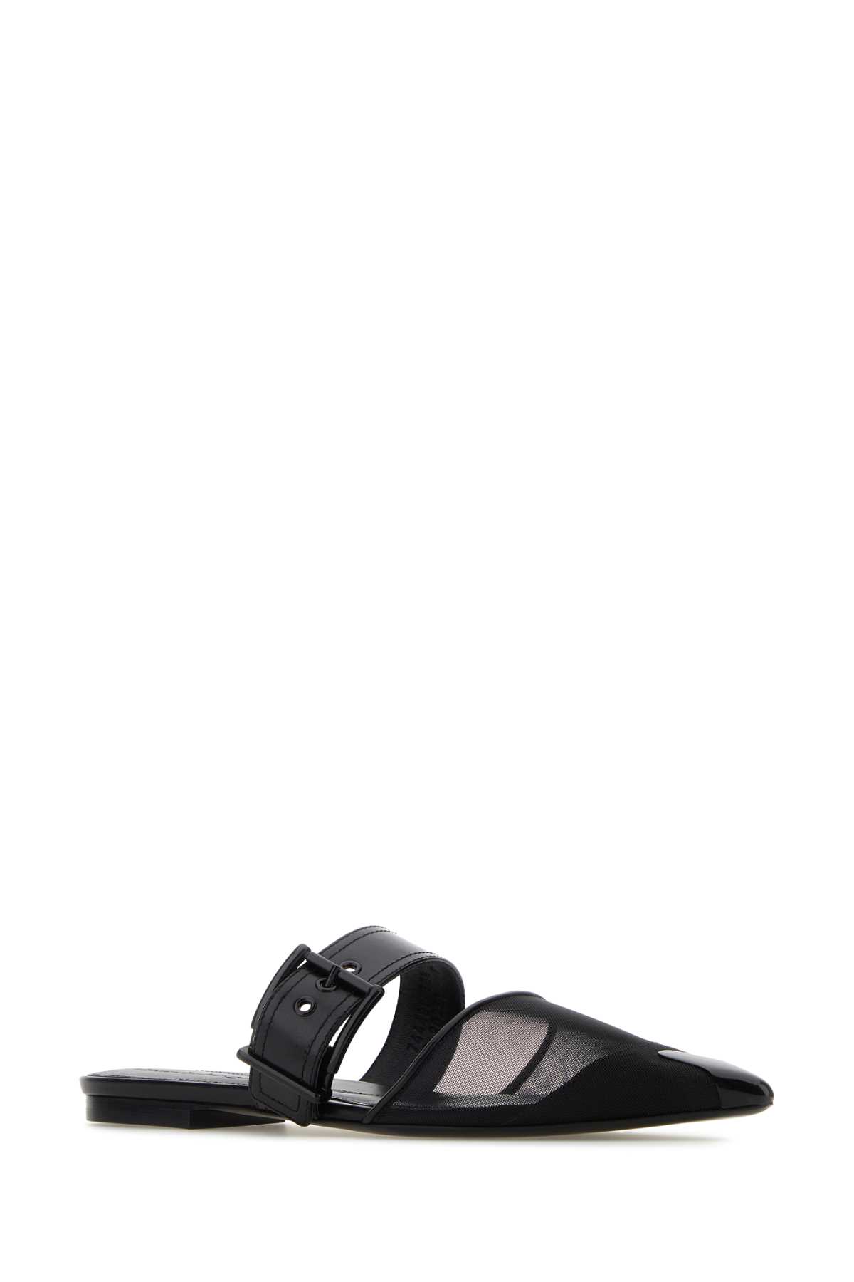 Shop Alexander Mcqueen Black Mesh And Leather Punk Slippers