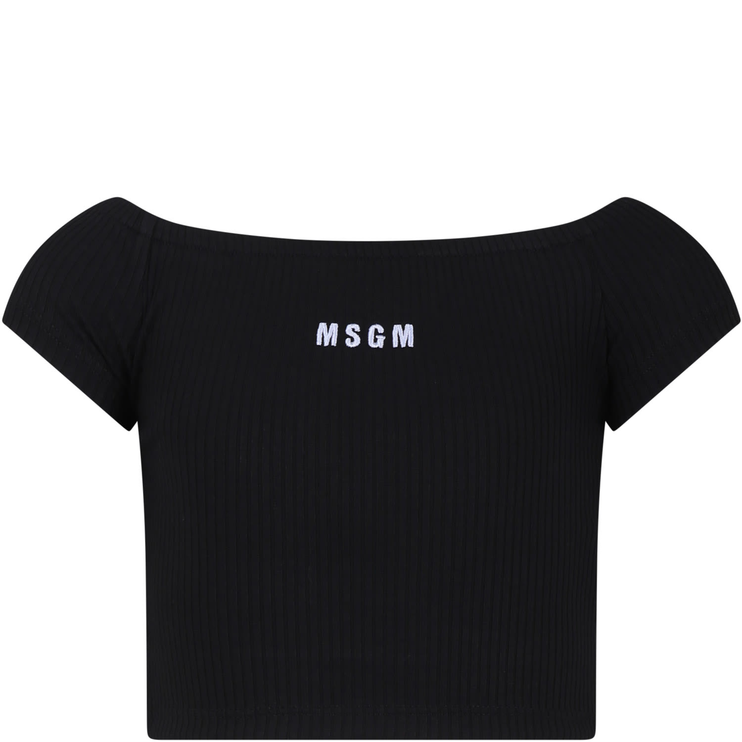 Msgm Kids' Black T-shirt For Girl With Logo