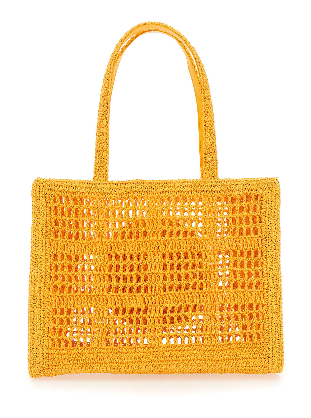 TORY BURCH ELLA ORANGE SHOPPER WITH WOVEN DESIGN AND EMBROIDERED LOGO ON THE FRONT IN RAFFIA WOMAN