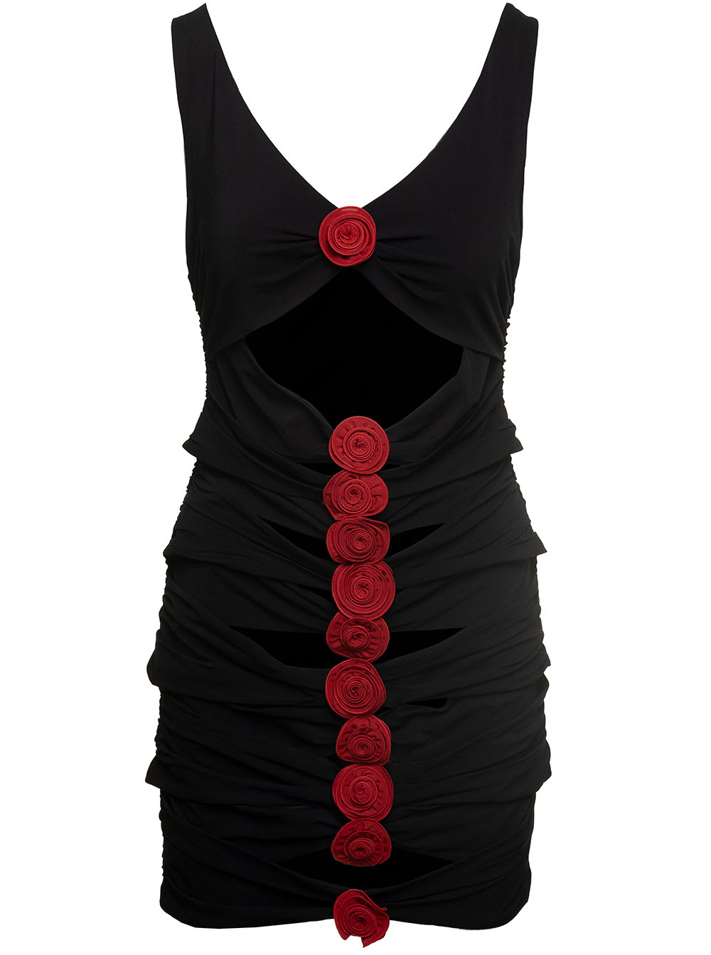 Black Mini Dress With Signature Rose Appliqué In Viscose Woman