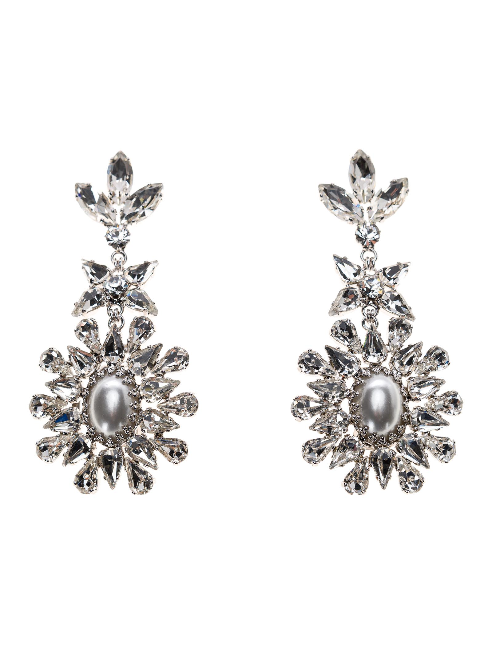 Alessandra Rich Crystal Earrings With Pearl And Pendant