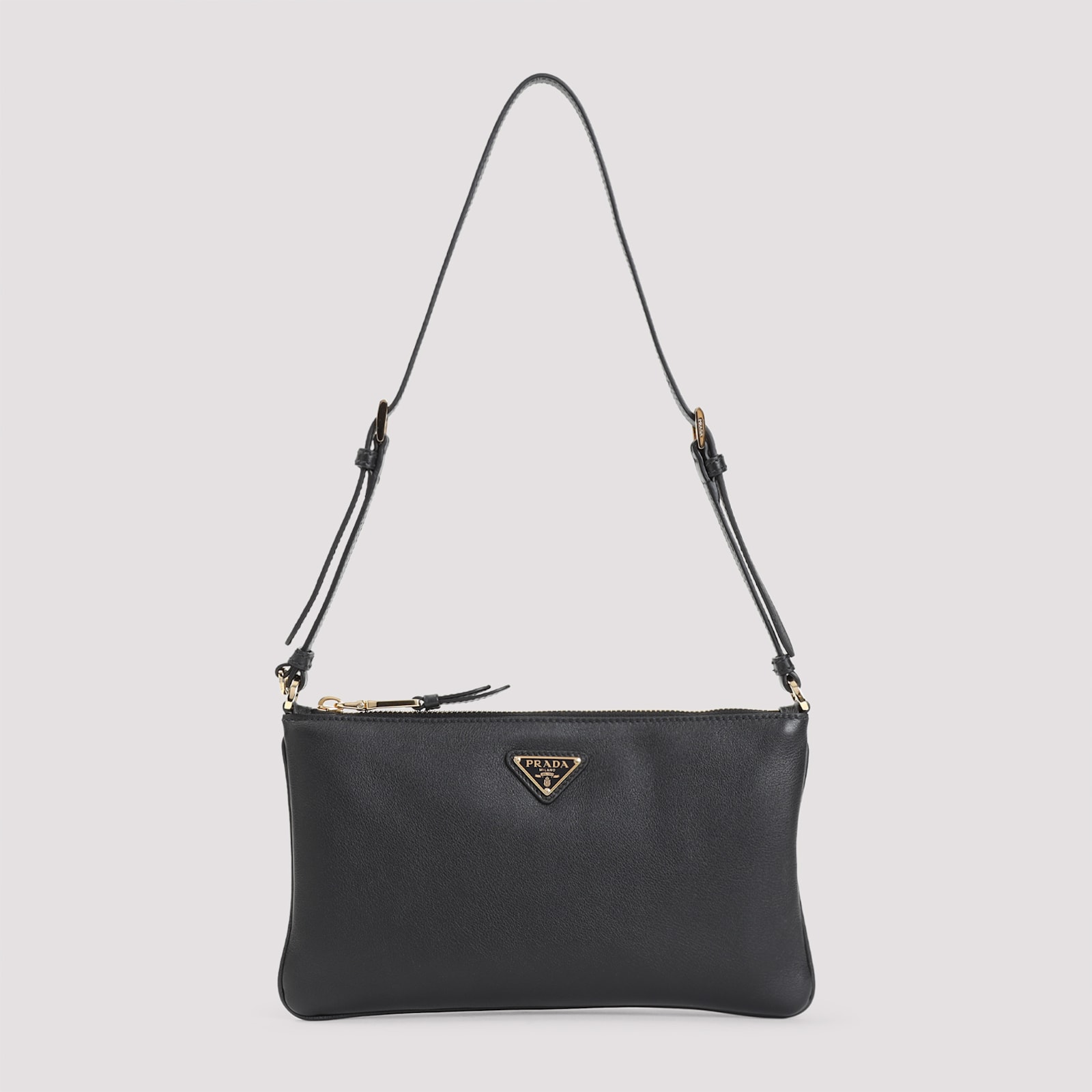 Prada Logo Leather Shoulder Bag In Nero