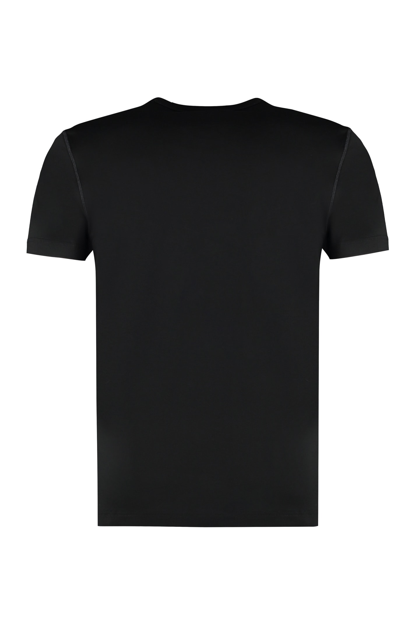 Dolce & Gabbana Black Crewneck T-shirt With Signature Logo In Cotton Man In Black