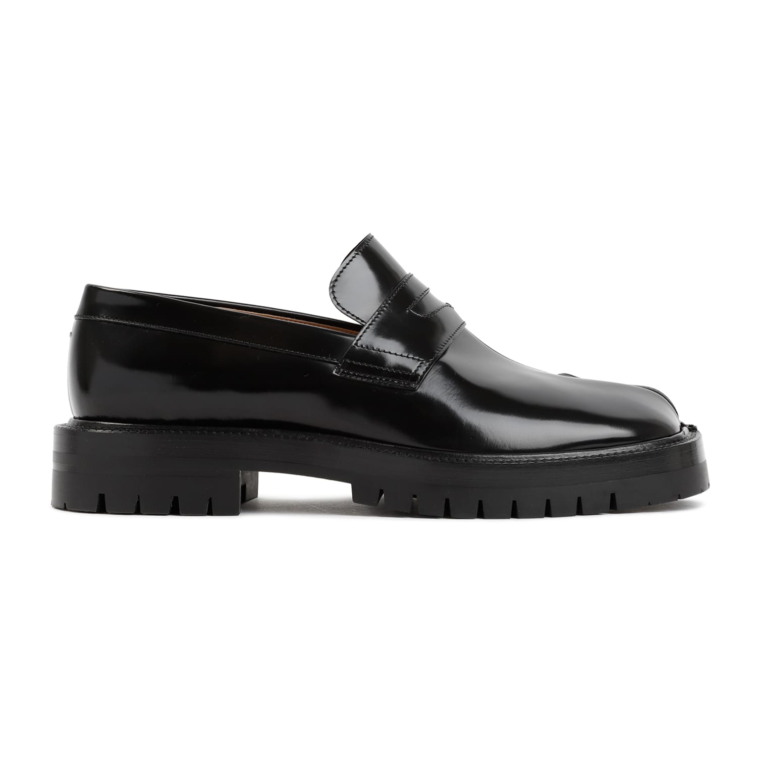 Maison Margiela Black Tabi Leather Loafers In Black
