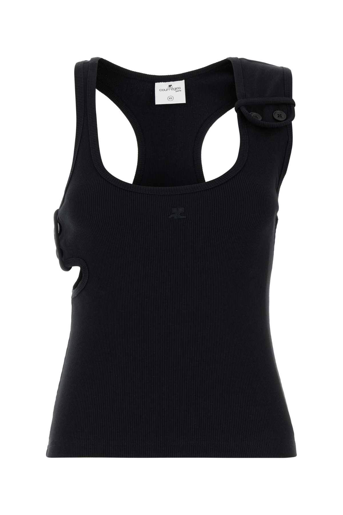Courrèges Ribbed Scoop Neck Sleeveless Button Top In Black