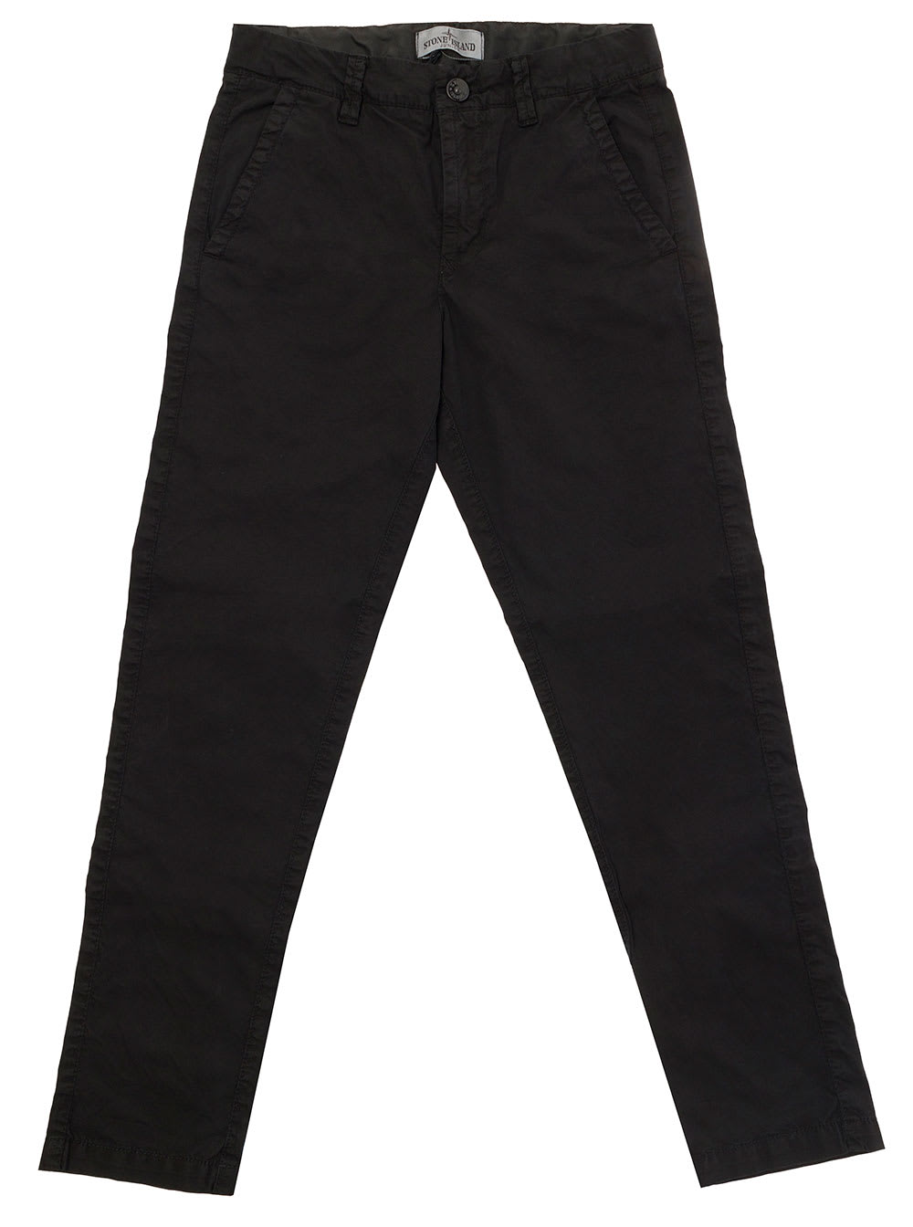 Shop Stone Island Junior Black Straight Pants With Logo Patch In Denim Boy
