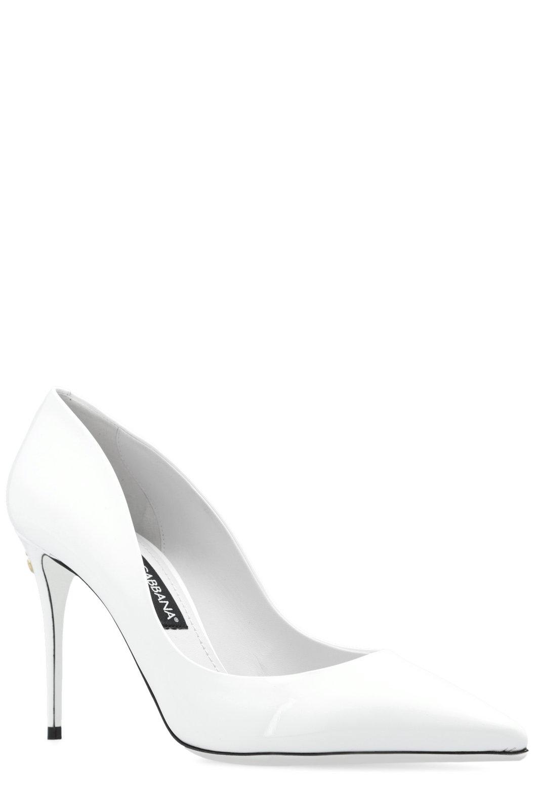 Shop Dolce & Gabbana Logo Plaque Pointed-toe Pumps In Bianco