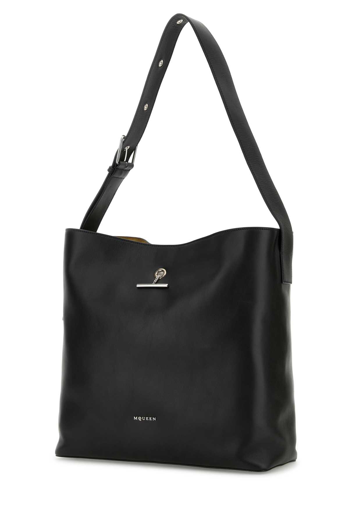 Alexander Mcqueen Leather Pendant Shopping Bag In Blacksilver