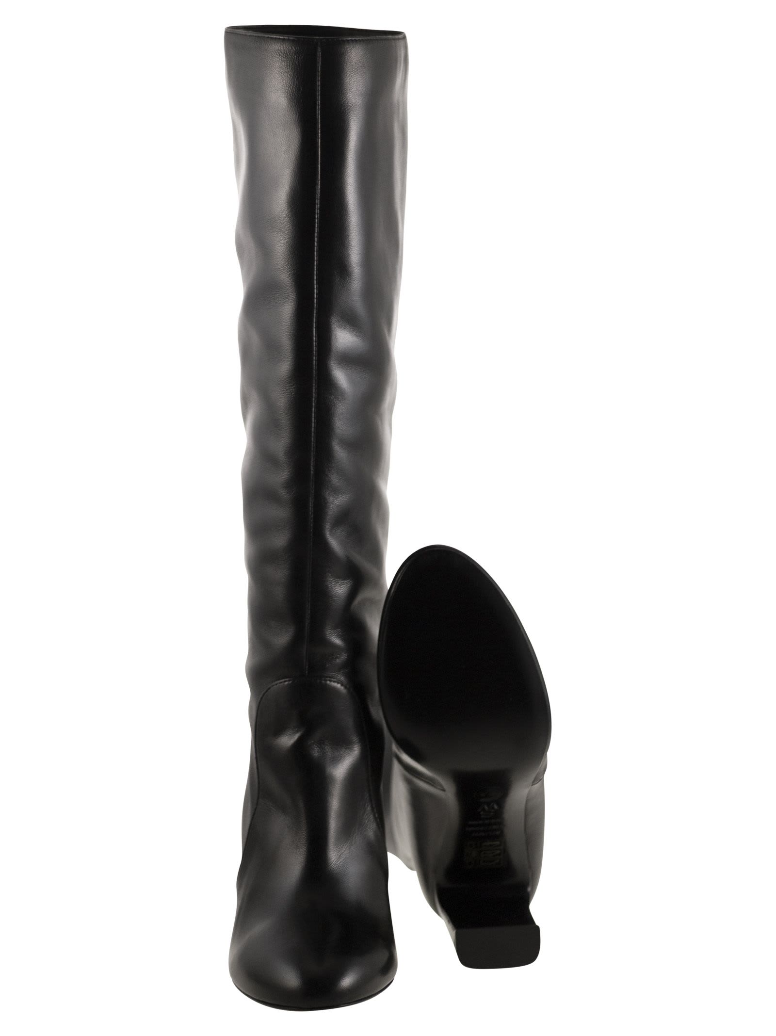 Stuart Weitzman Babette Tubo 85 Leather Knee-high Boots In Black