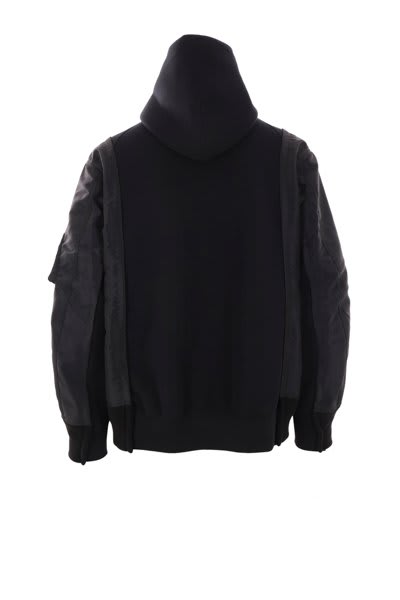 Shop Sacai Panelled Zip-up Drawstring Hoodie In Black