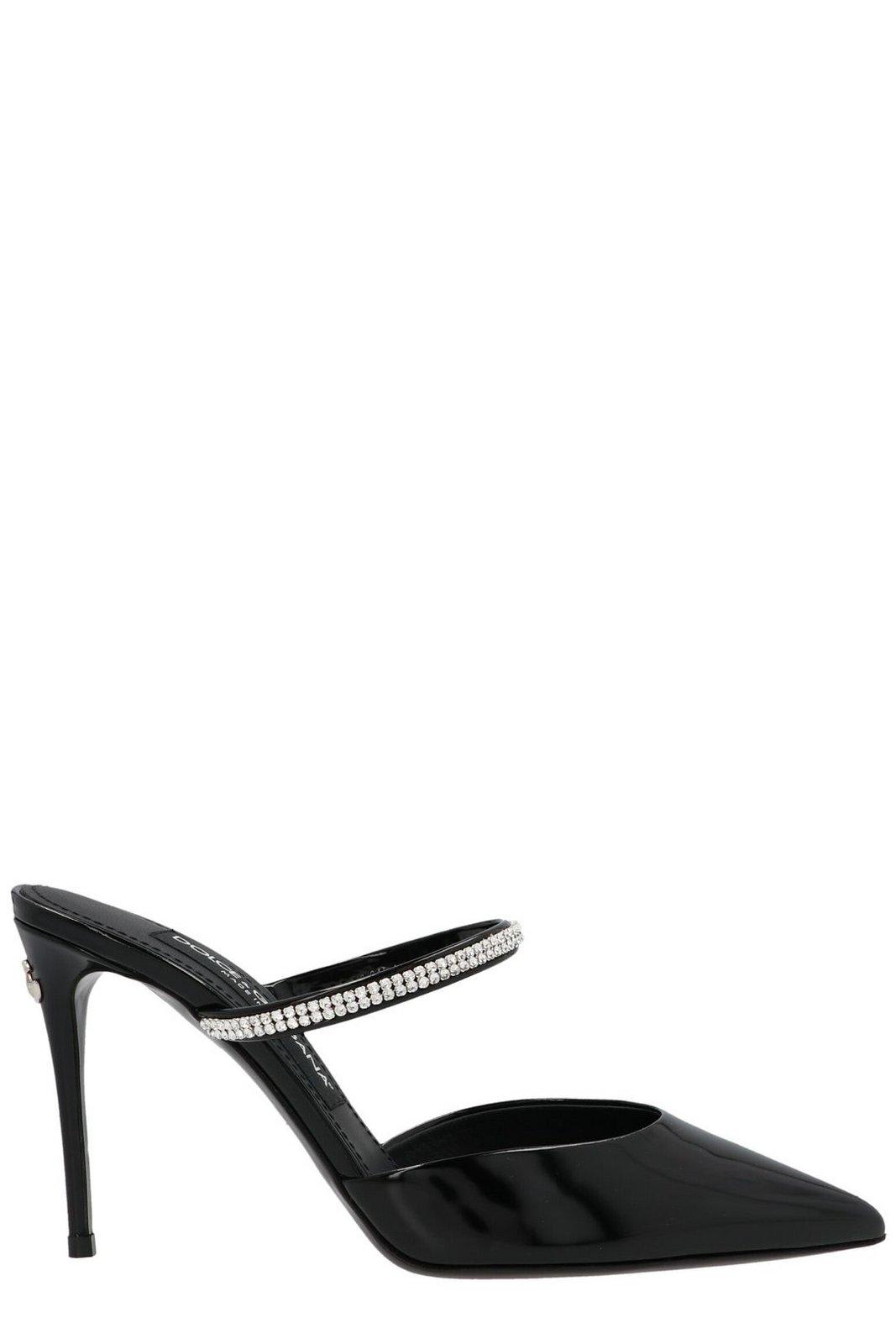Shop Dolce & Gabbana Embellished Pointed Toe Mules In Nero