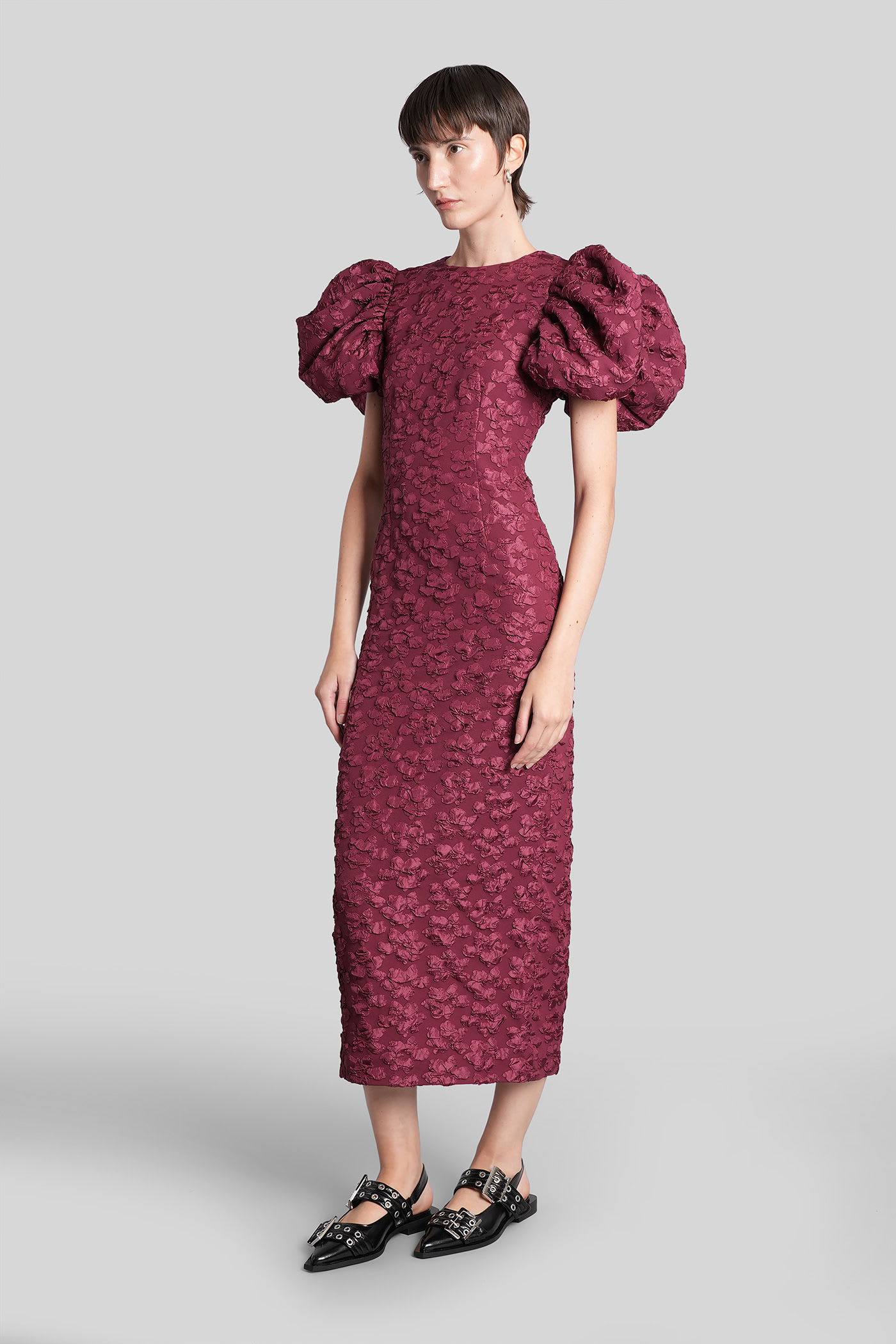 Rotate Birger Christensen Long Dress In Bordeaux Polyester In Burgundy