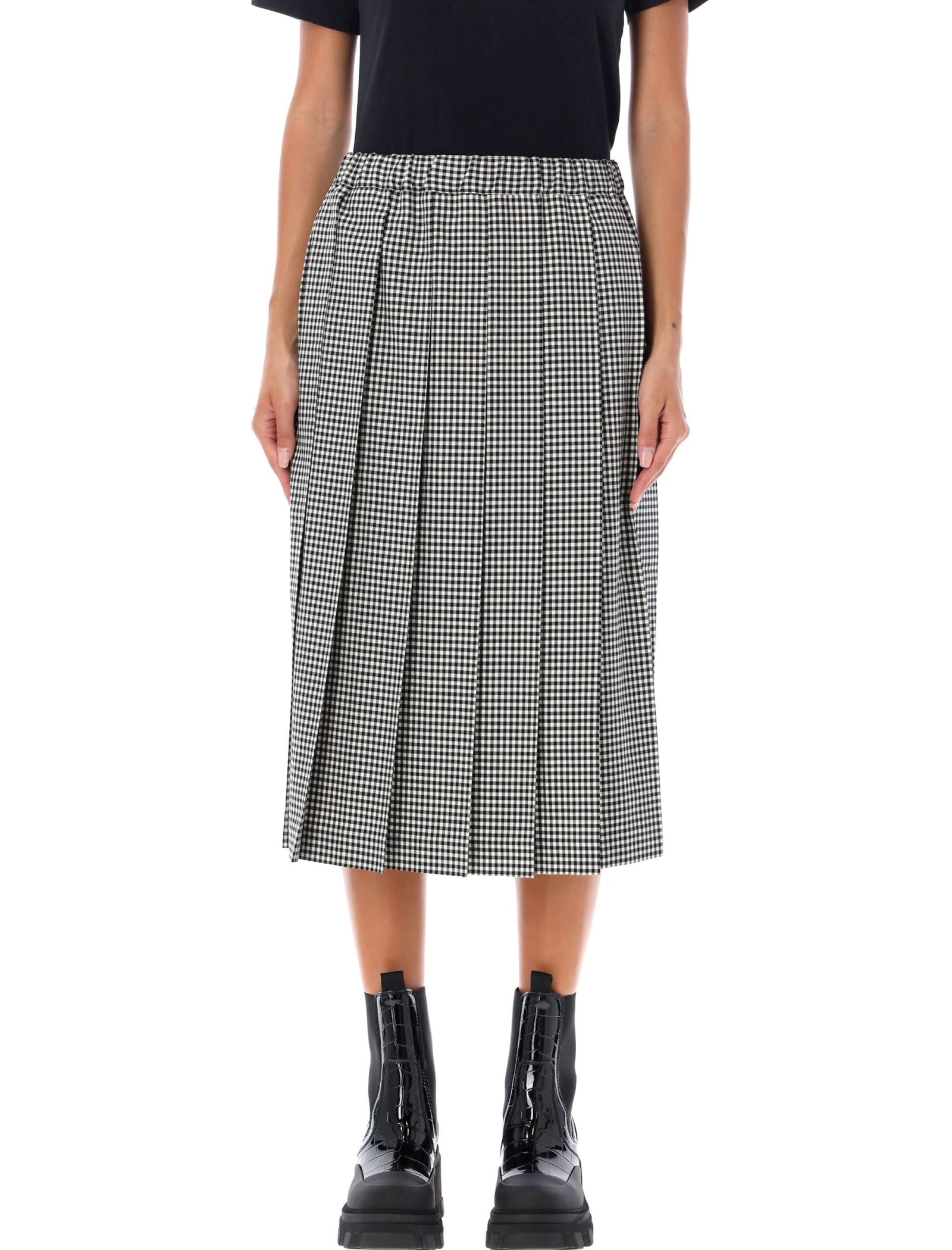 Ghingham Pleated Midi Skirt