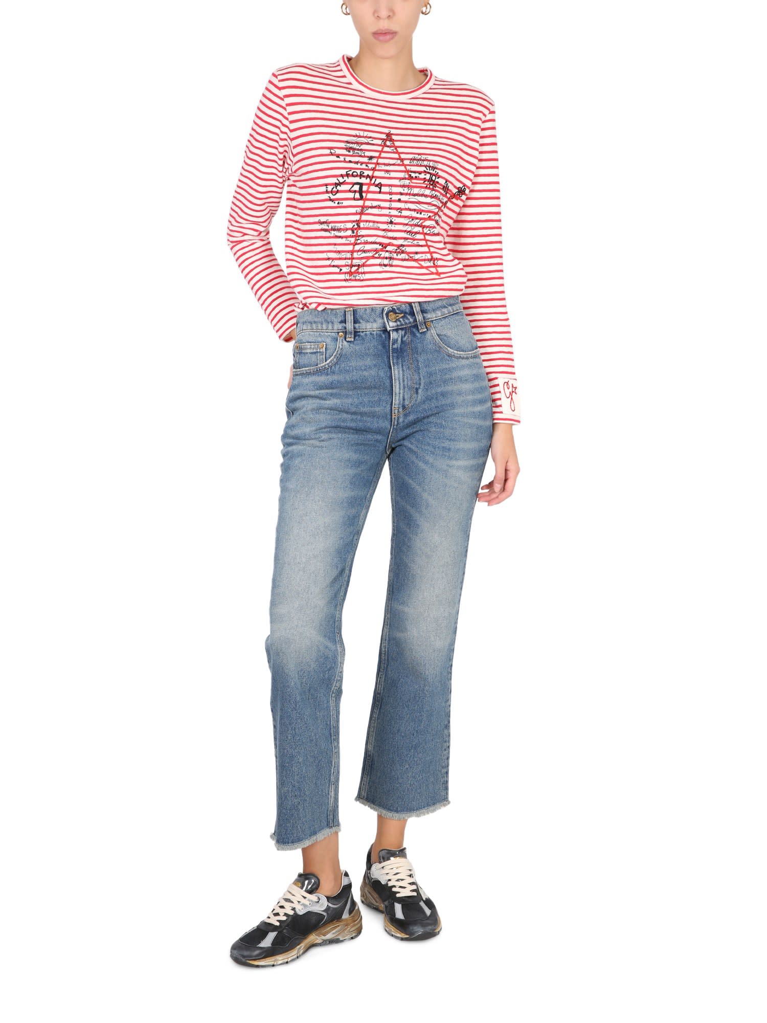 Golden Goose Golden Ws Cropped Flare Medium Wash Jeans In Blue