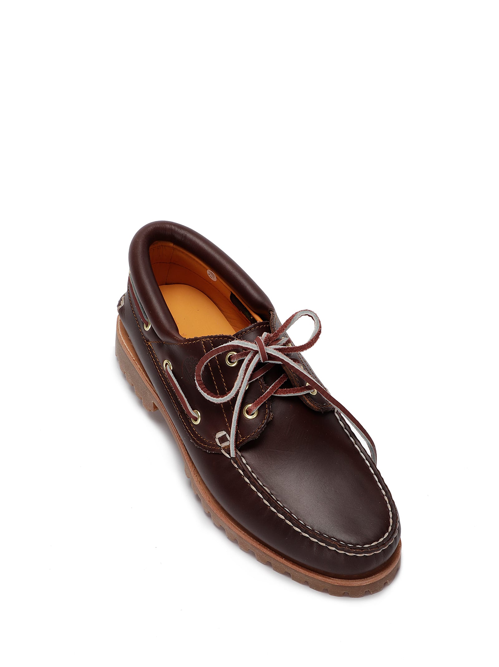 Timberland Brown Loafers With Embossed Logo On The Side And Low Block Heel In Leather Man In Orange