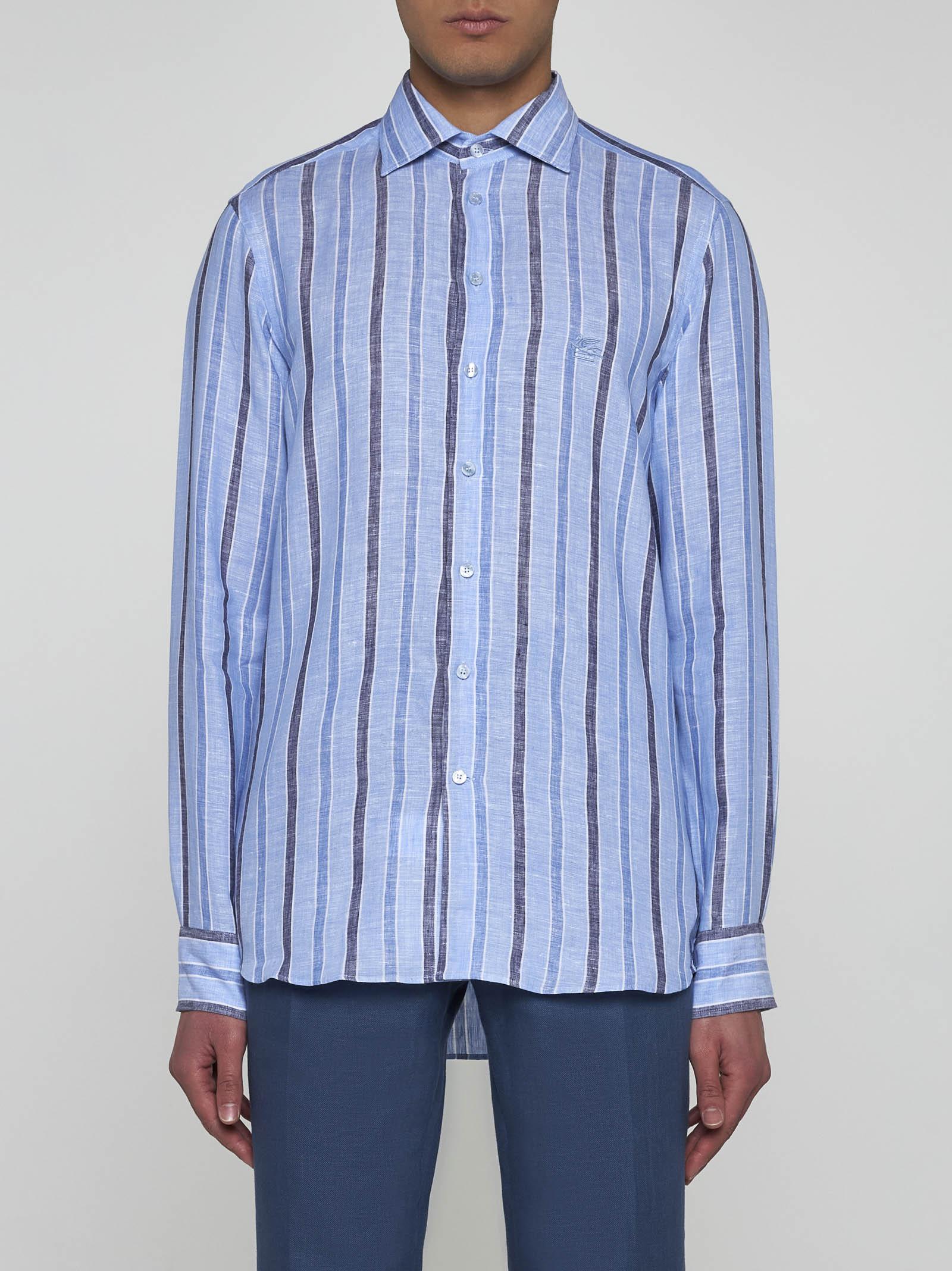 Shop Etro Striped Cotton Shirt In Clear Blue