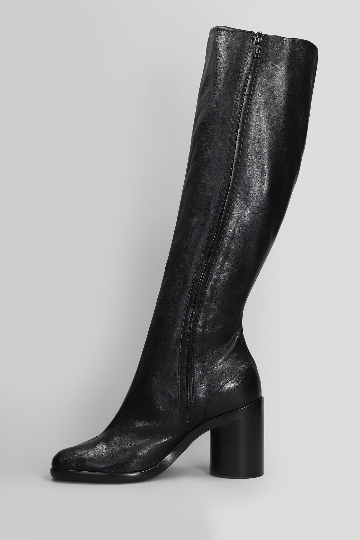 Shop Maison Margiela Tabi High Heels Boots In Black Leather